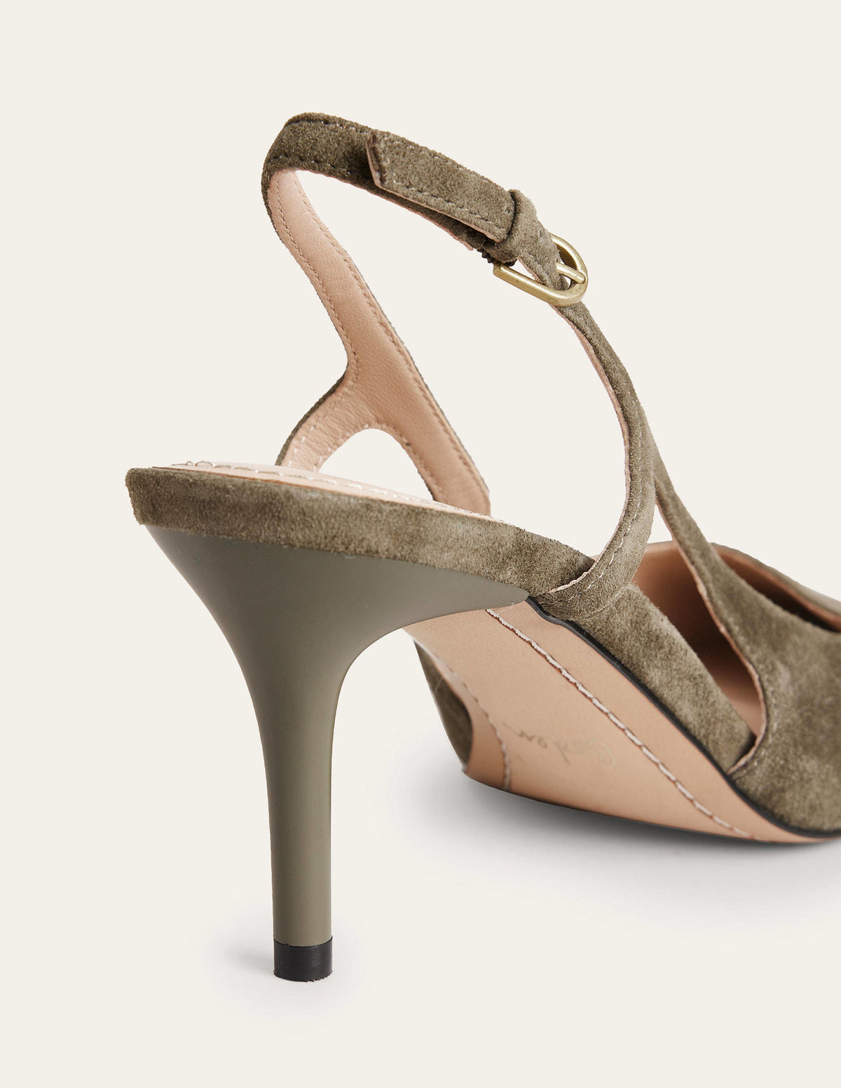 Cut Out Sling Back Heels-Deep Olive Suede - Image 3
