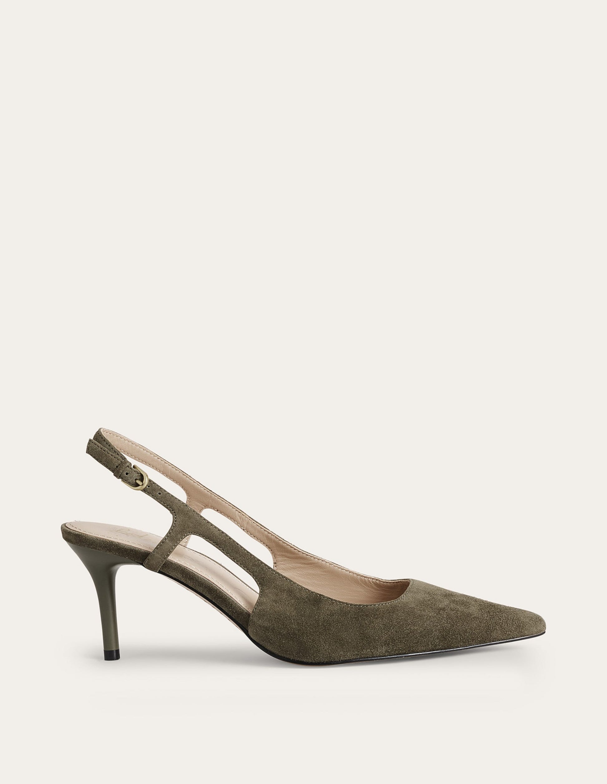 Cut Out Sling Back Heels-Deep Olive Suede-1