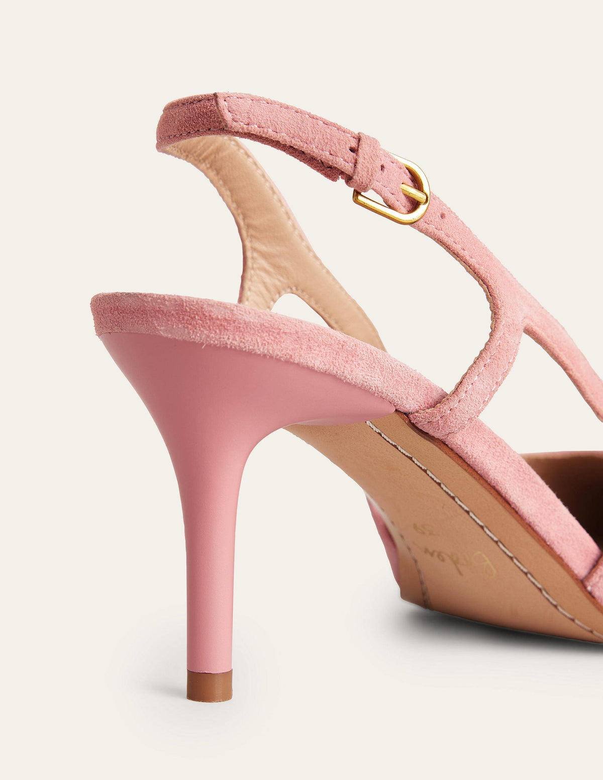Cut Out Sling Back Heels-Blush Kid Suede - Image 5