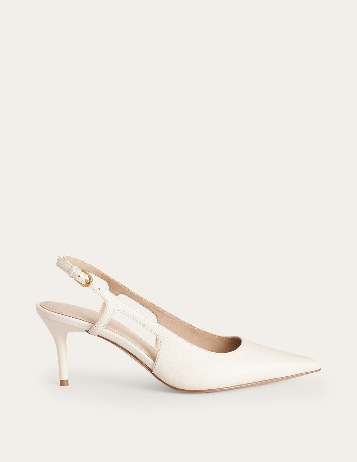 Cut Out Sling Back Heels-Off White Tumbled Leather - Image 1