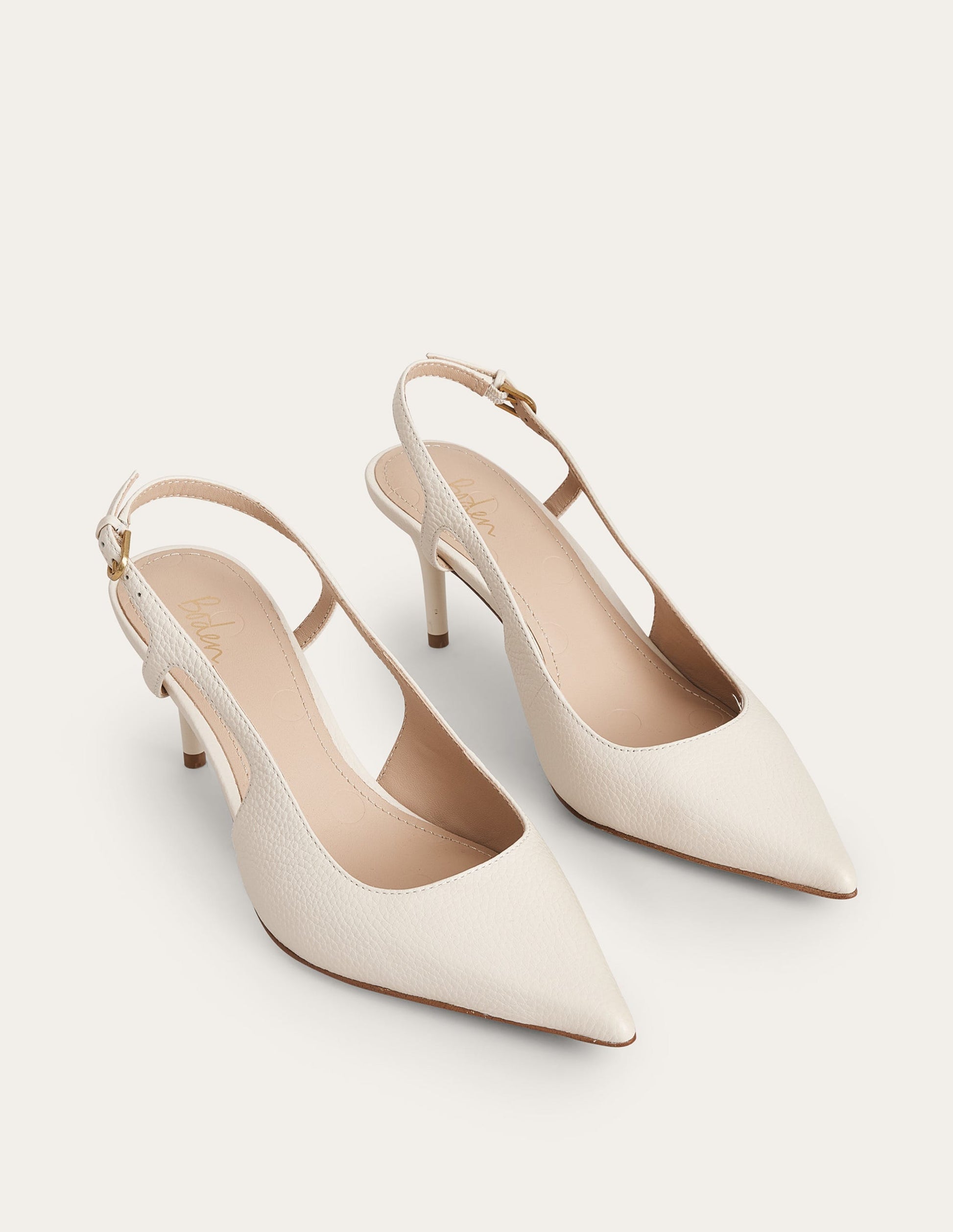 Cut Out Sling Back Heels-Off White Tumbled Leather-2