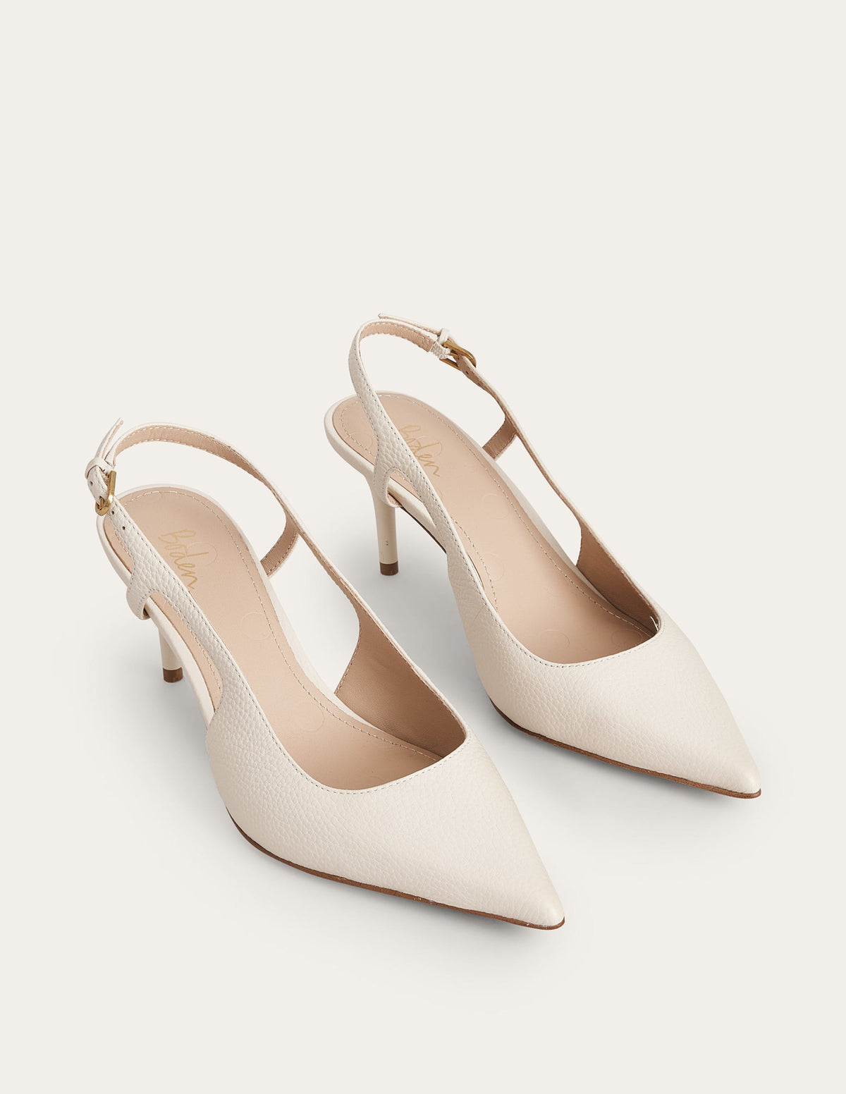 Cut Out Sling Back Heels-Off White Tumbled Leather - Image 2