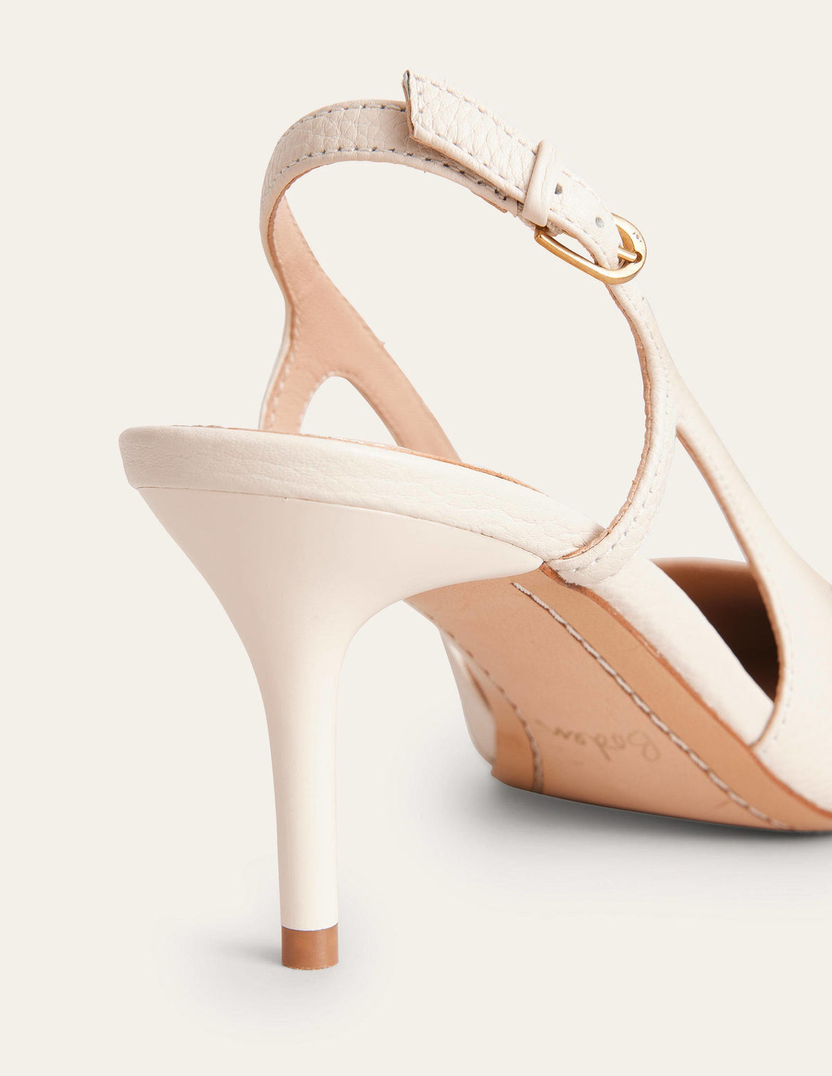 Cut Out Sling Back Heels-Off White Tumbled Leather - Image 3