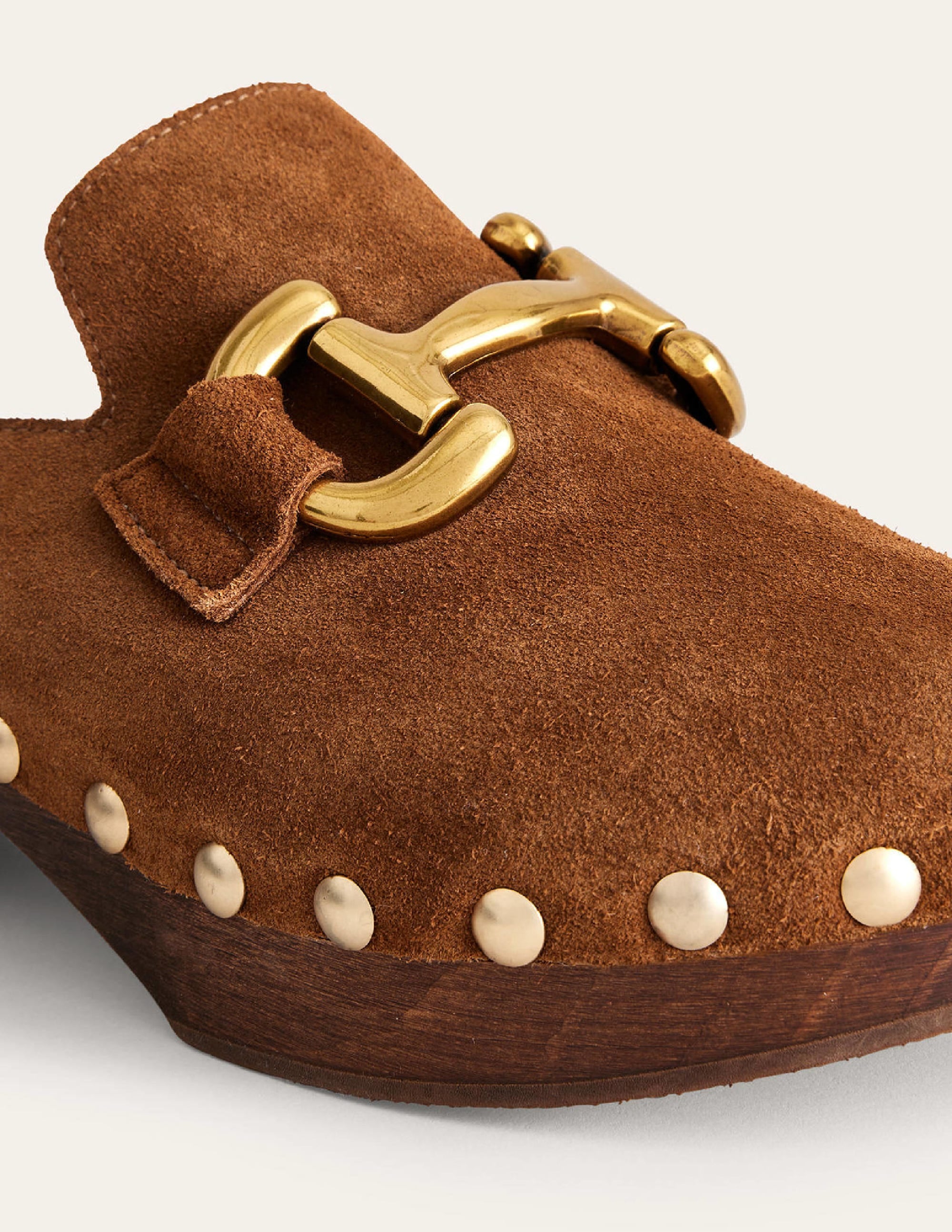 Iris Snaffle Heeled Clogs-Golden Brown Suede - Image 4