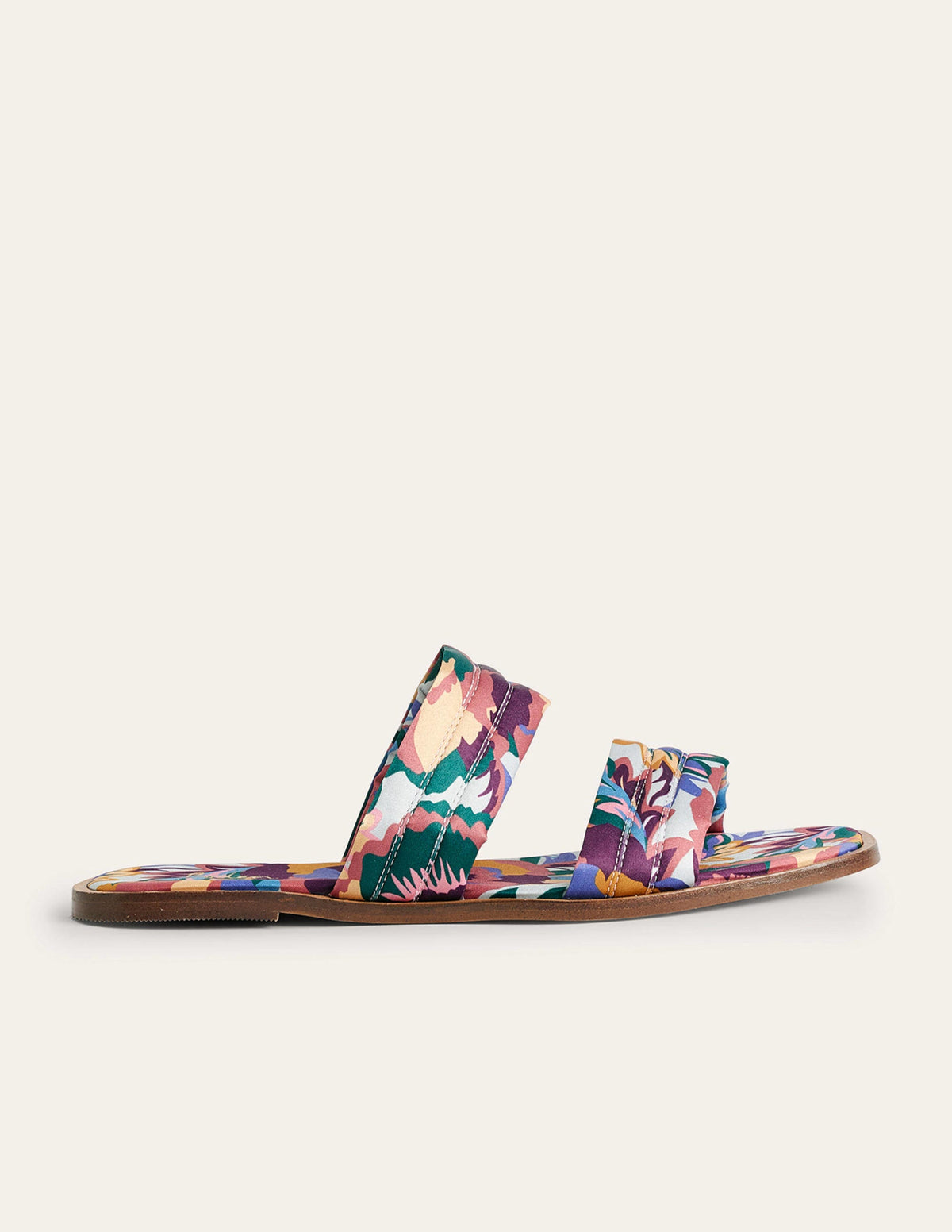 Printed Satin Slide Sandals-Multi, Abstract Rose - Image 1