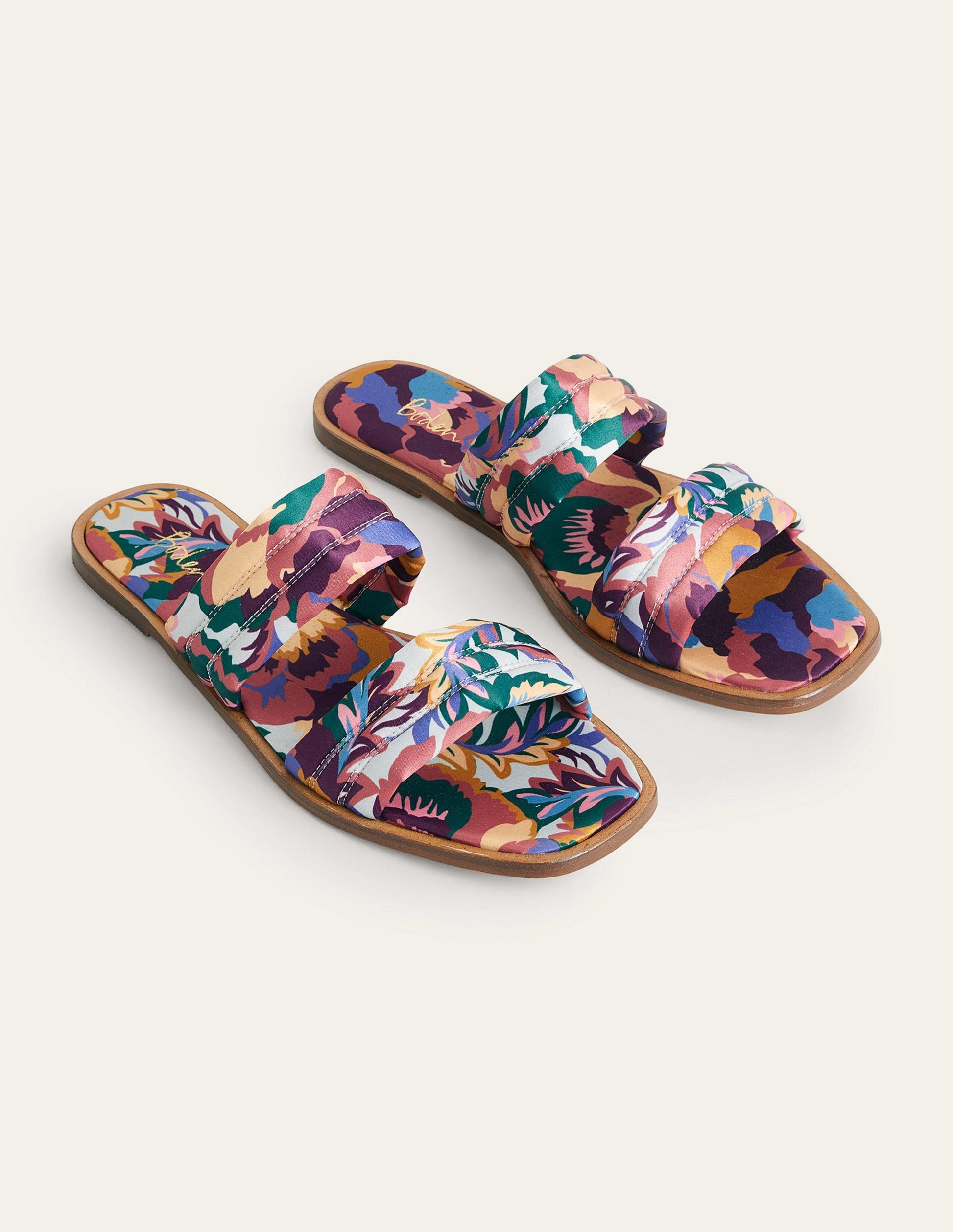 Printed Satin Slide Sandals-Multi, Abstract Rose-2