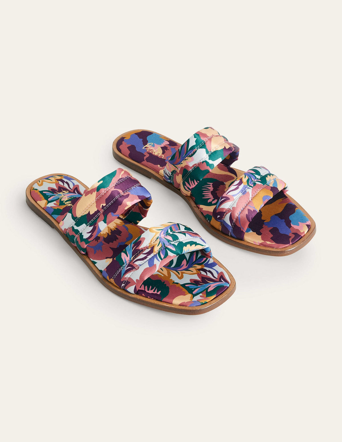 Printed Satin Slide Sandals-Multi, Abstract Rose - Image 2