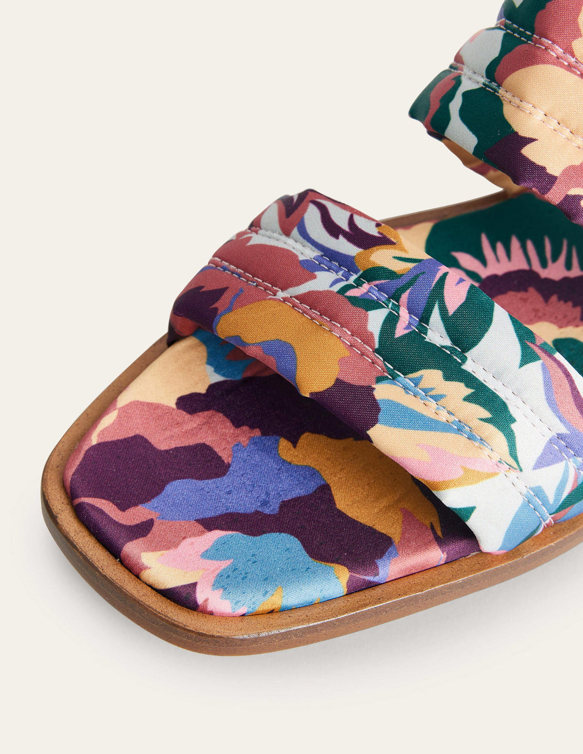 Printed Satin Slide Sandals-Multi, Abstract Rose - Image 3