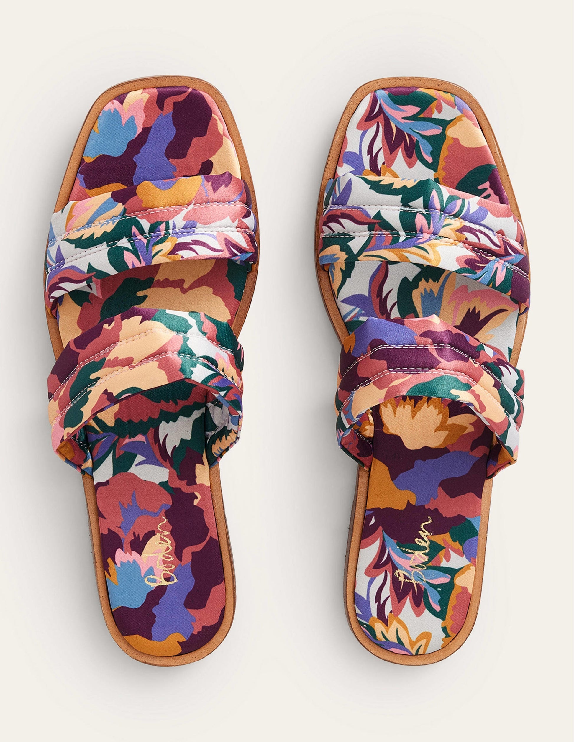 Printed Satin Slide Sandals-Multi, Abstract Rose-4