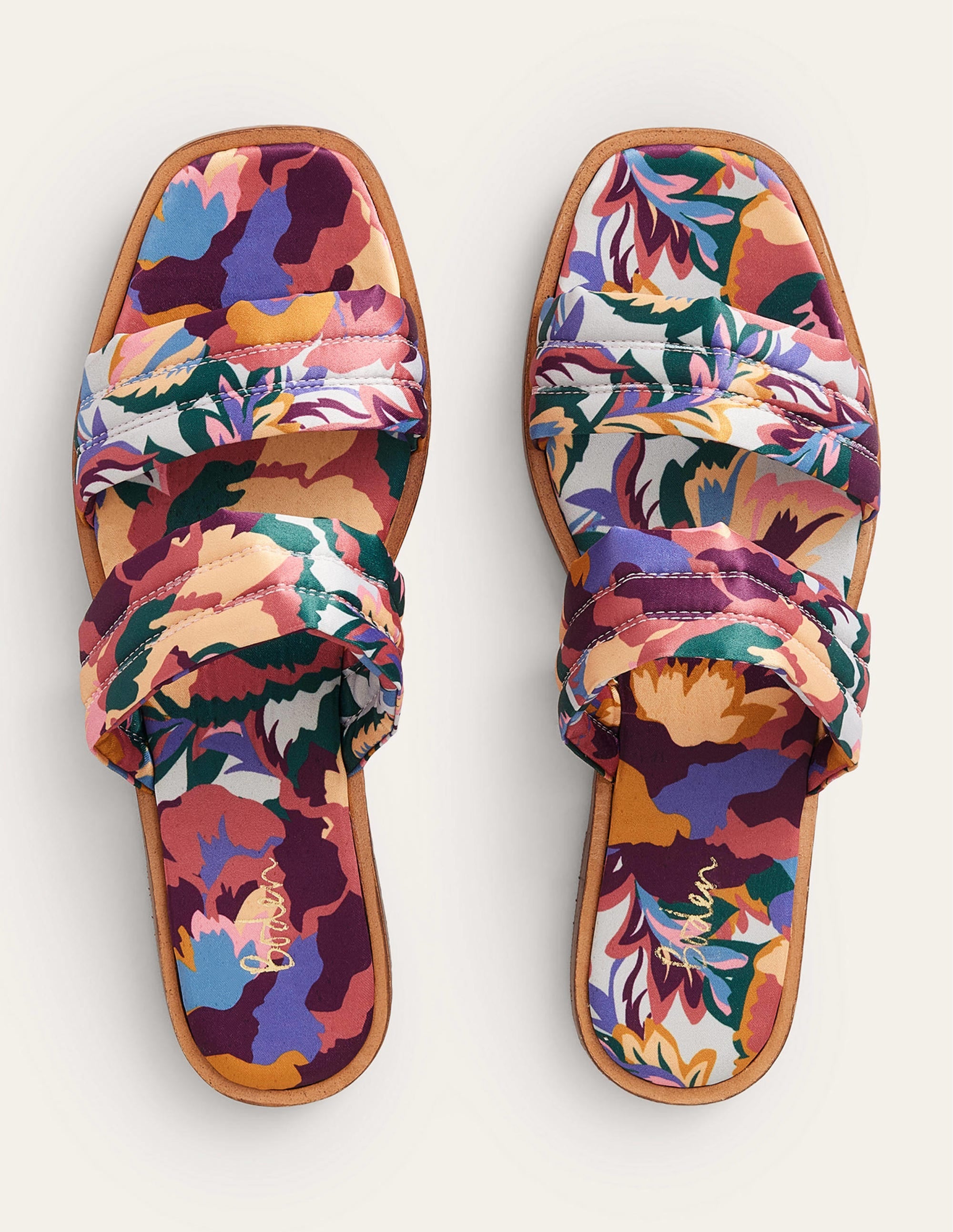 Printed Satin Slide Sandals-Multi, Abstract Rose - Image 4