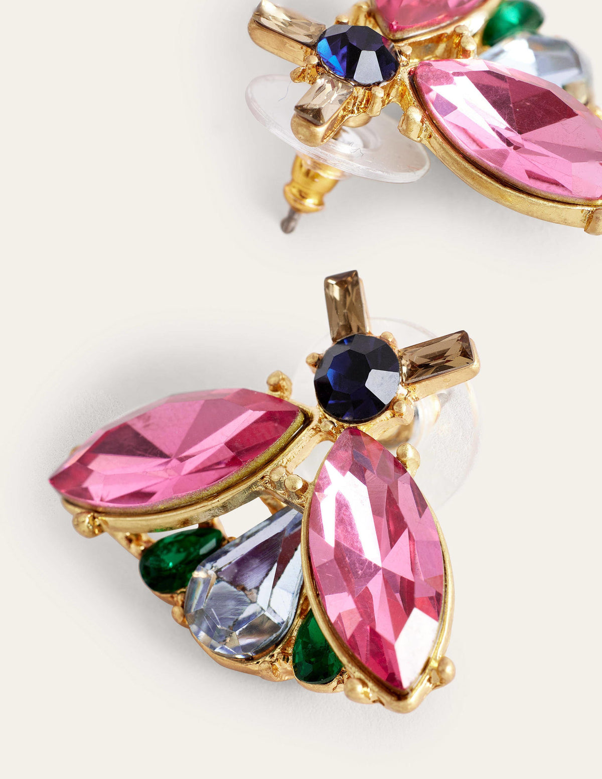 Embellished Bee Stud Earrings-Blue & Pink - Image 3