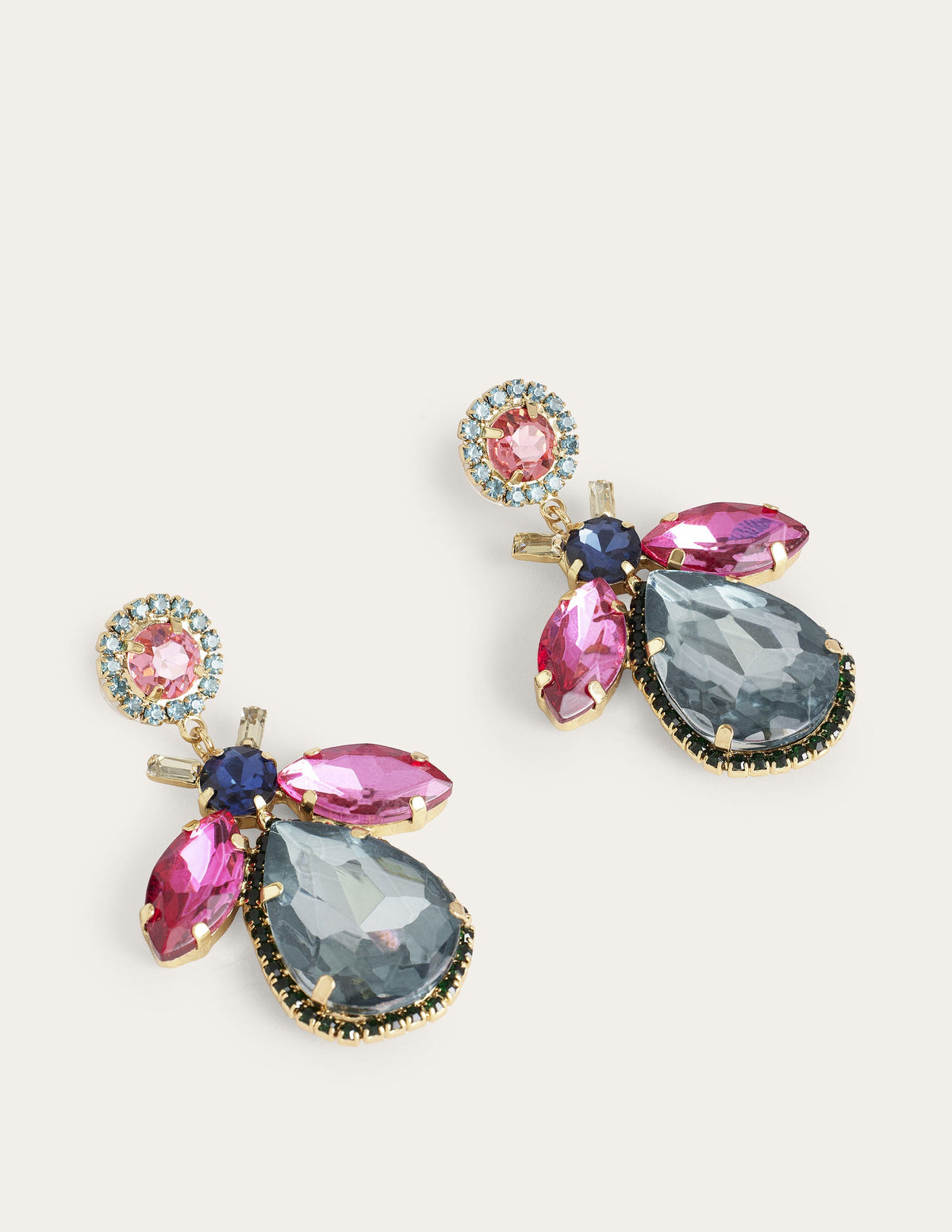 Embellished Bee Earrings-Blue & Pink-2