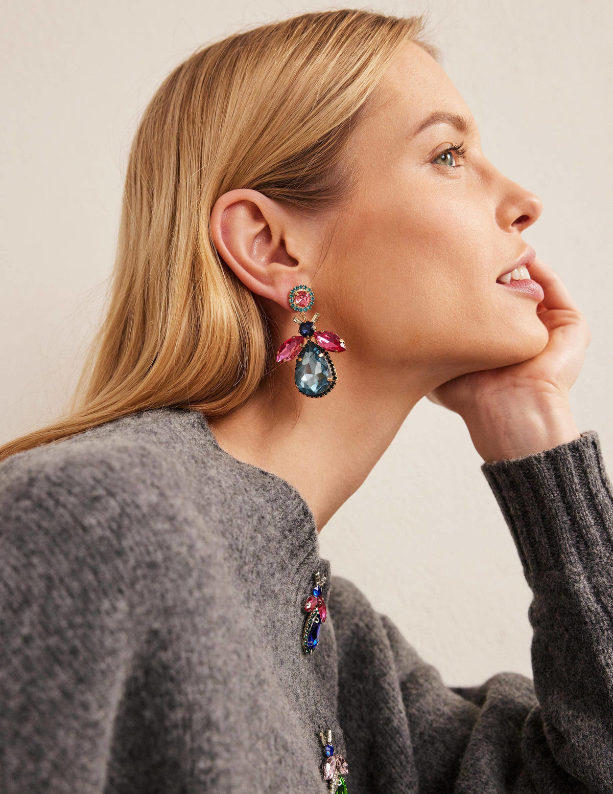 Embellished Bee Earrings-Blue & Pink-1
