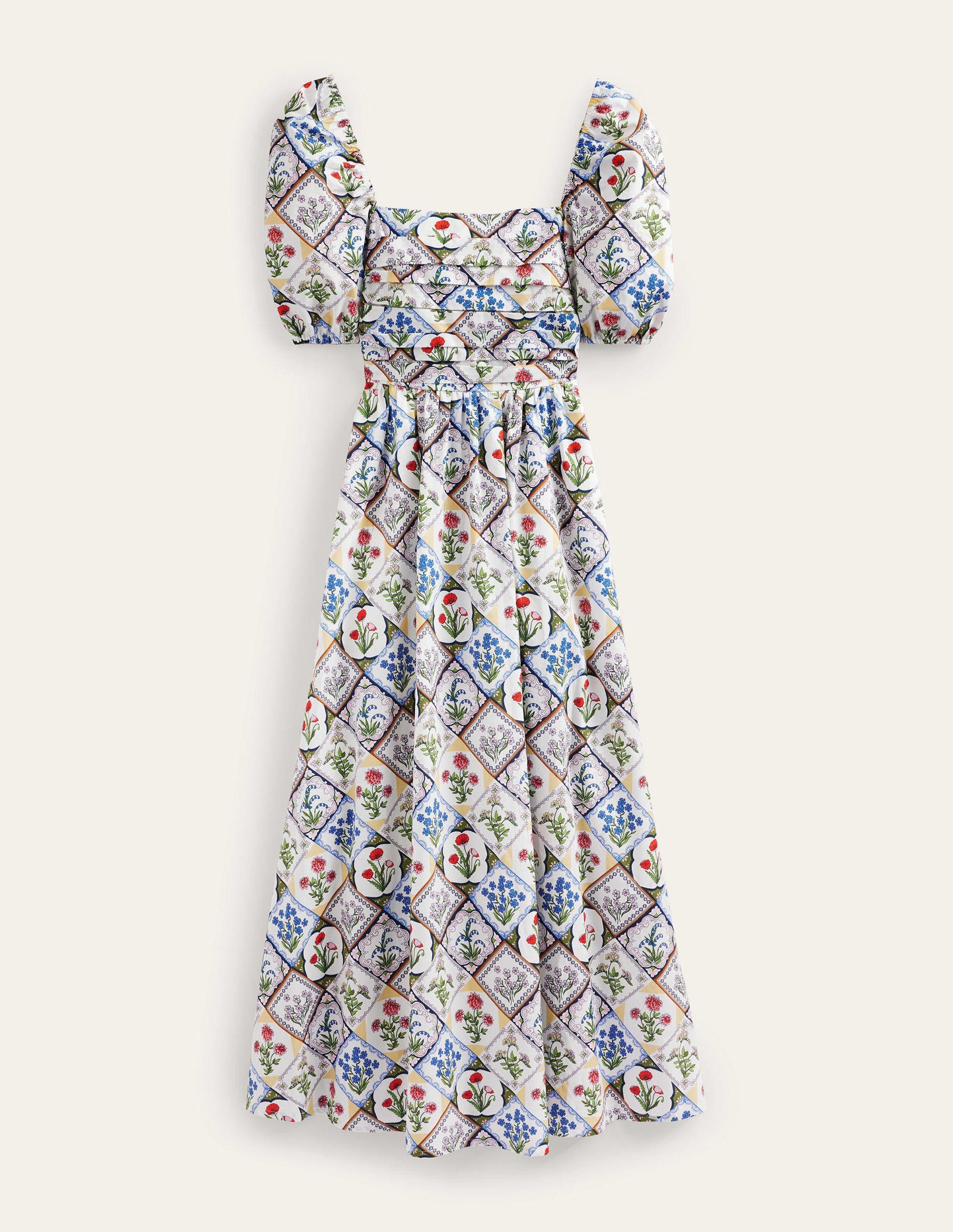 Ruched Bodice Midi Dress-Ivory, Wild Bluebell-6