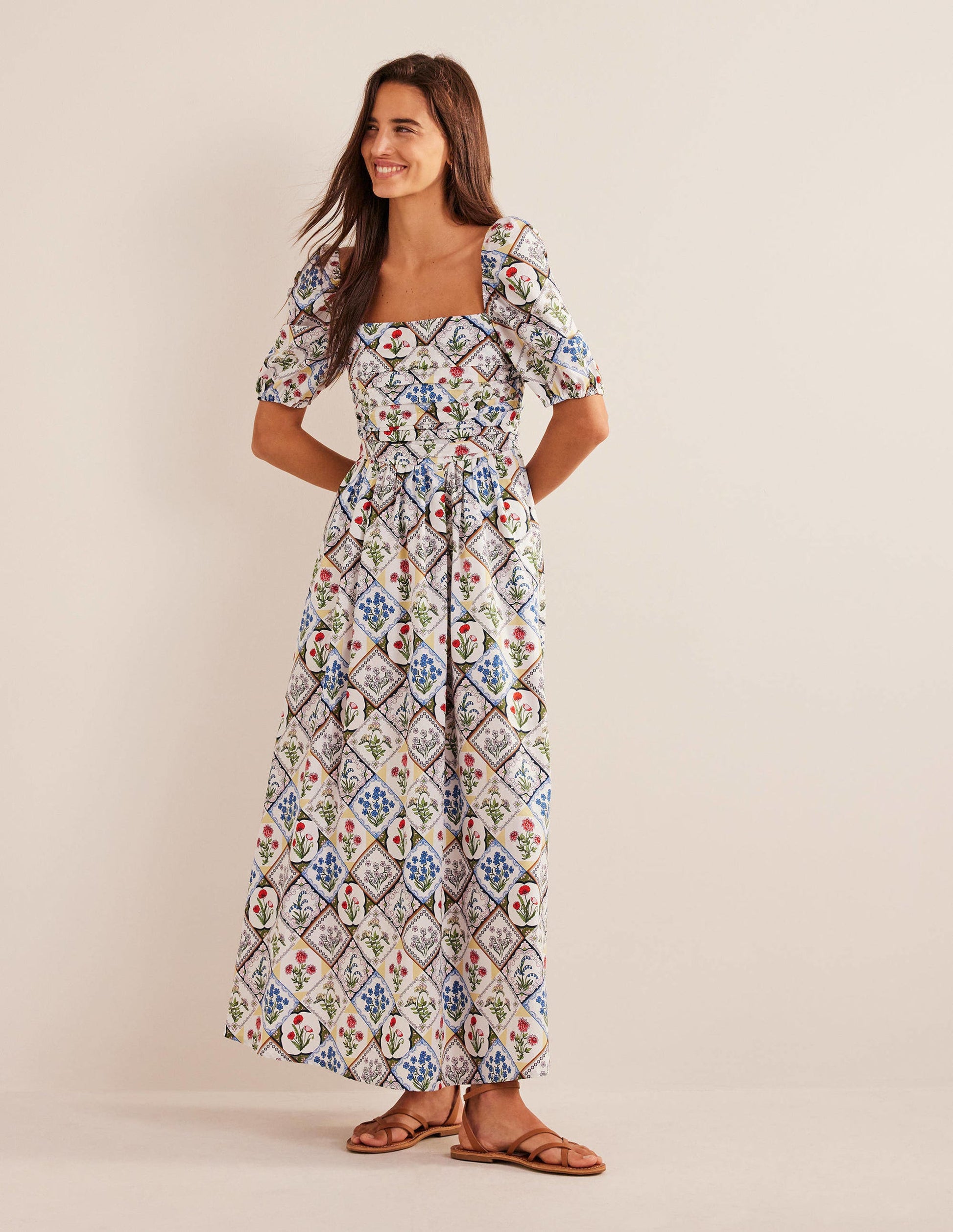 Ruched Bodice Midi Dress-Ivory, Wild Bluebell-3