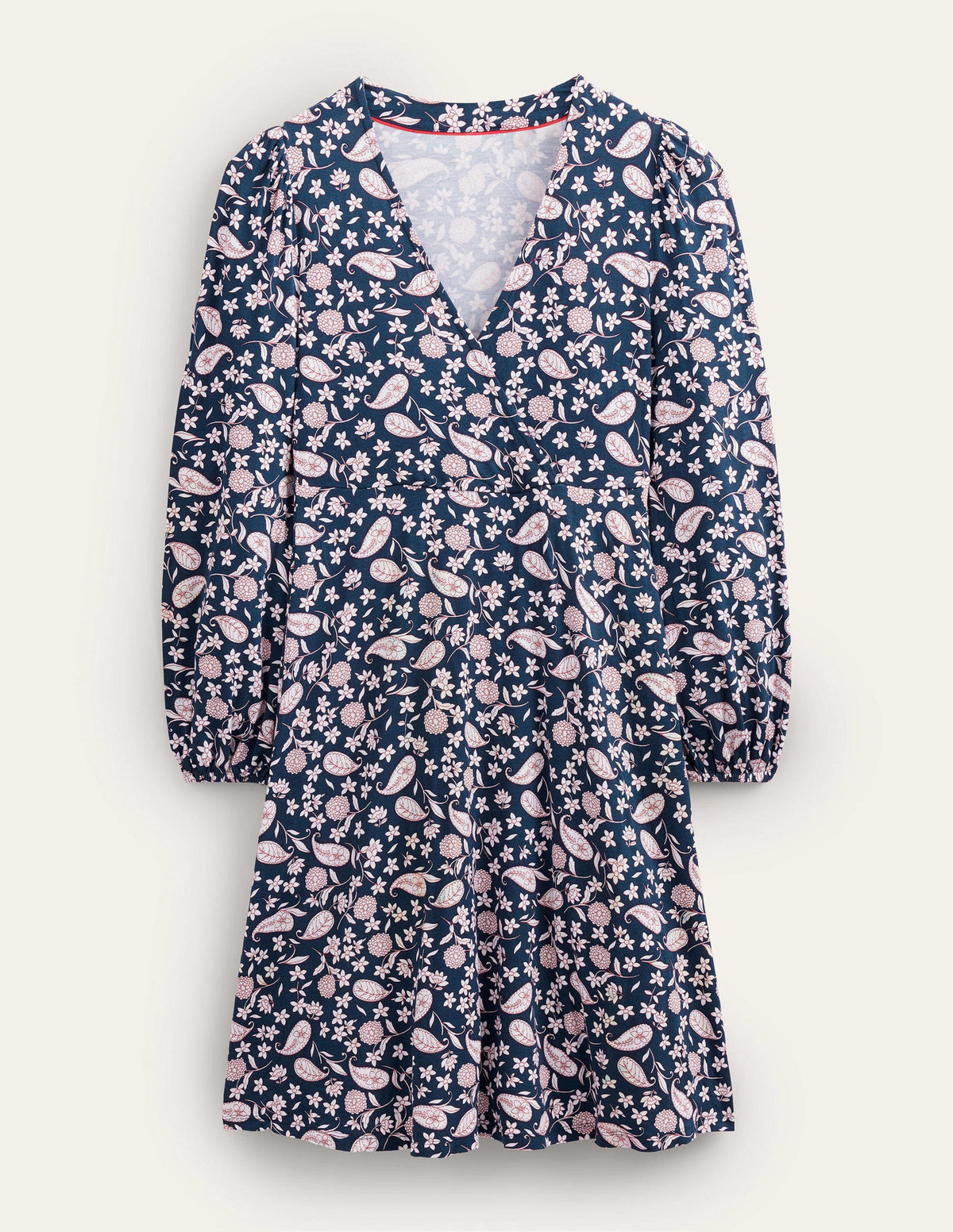 Easy Fixed Wrap Jersey Dress-French Navy, Flower Garden-5