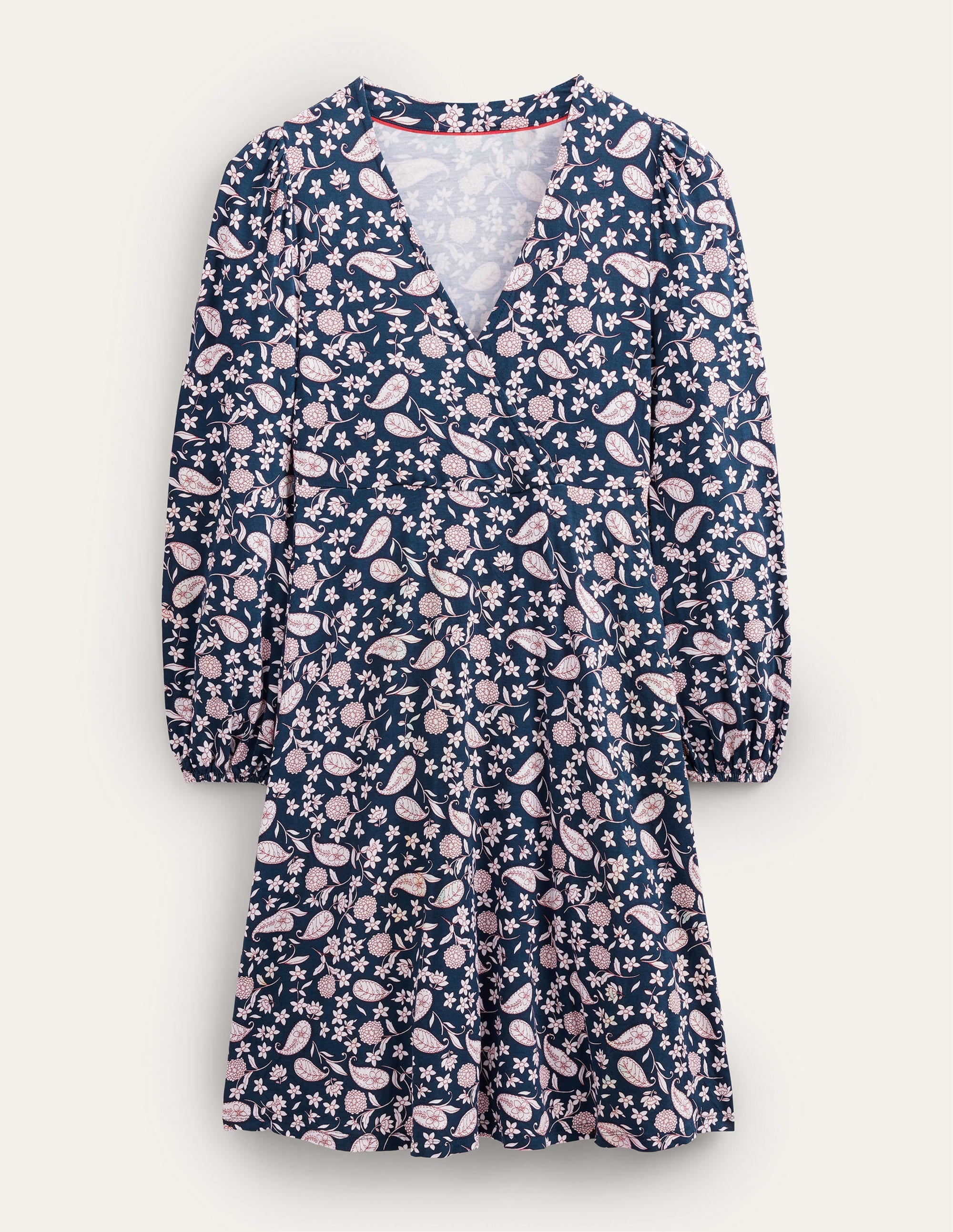 Easy Fixed Wrap Jersey Dress-French Navy, Flower Garden - Image 5