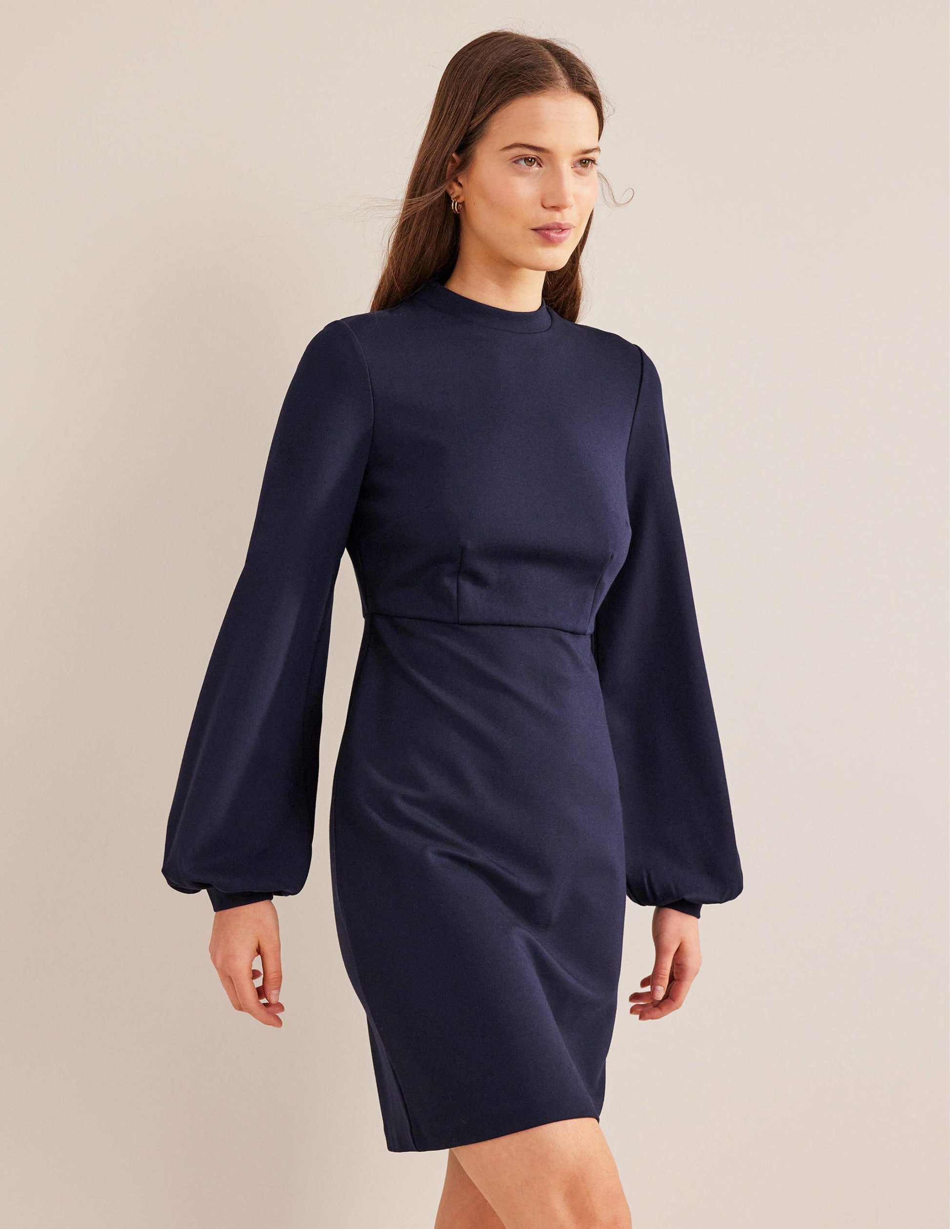 Blouson Jersey Mini Dress-Navy-1