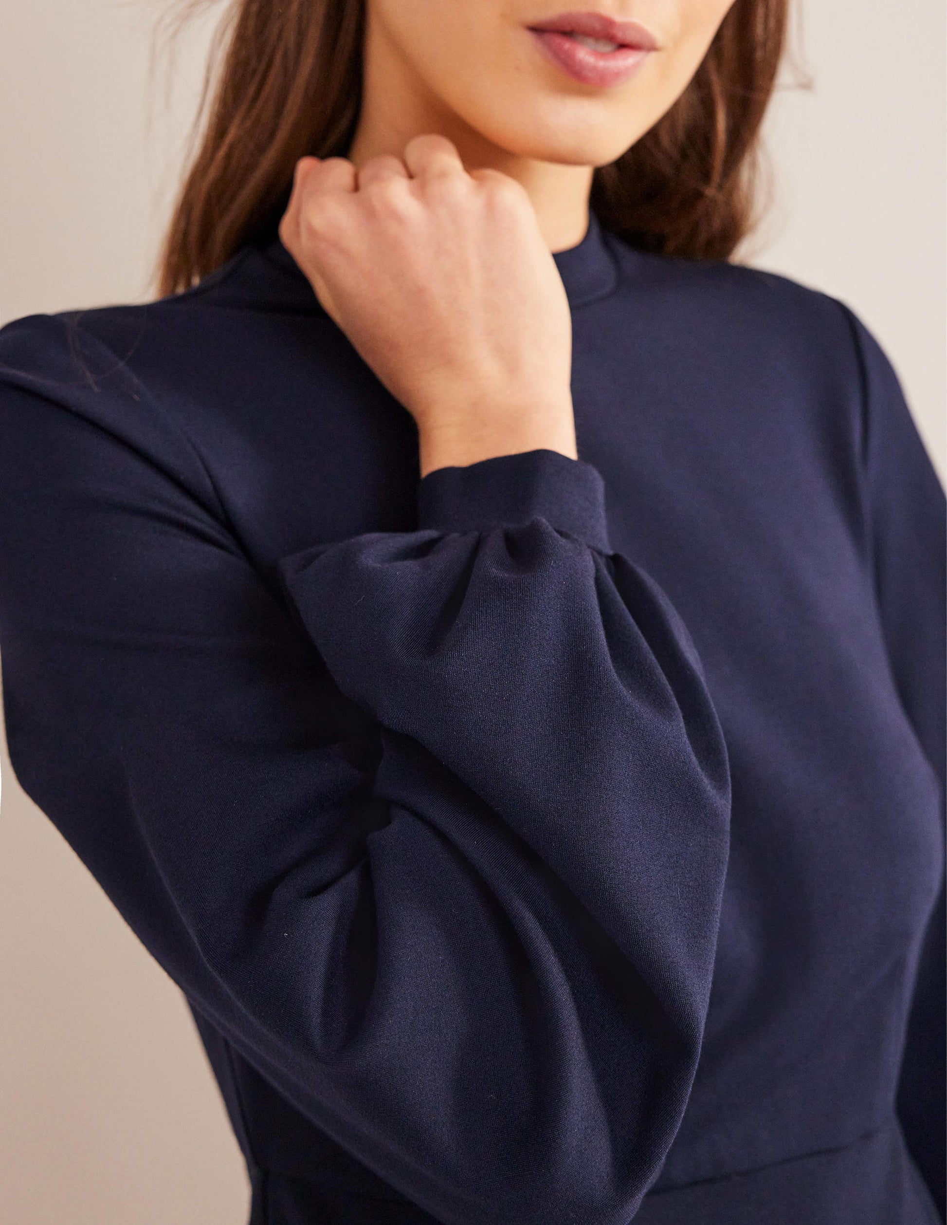 Blouson Jersey Mini Dress-Navy-2