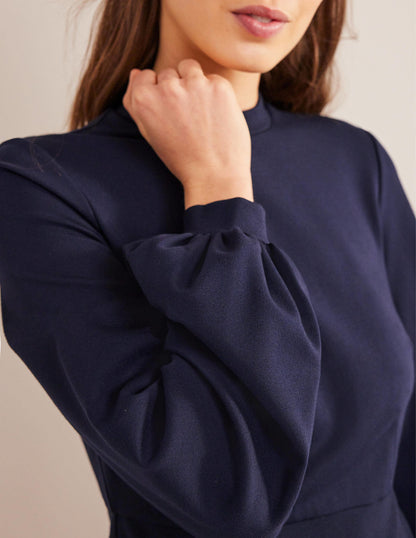 Blouson Jersey Mini Dress-Navy-2