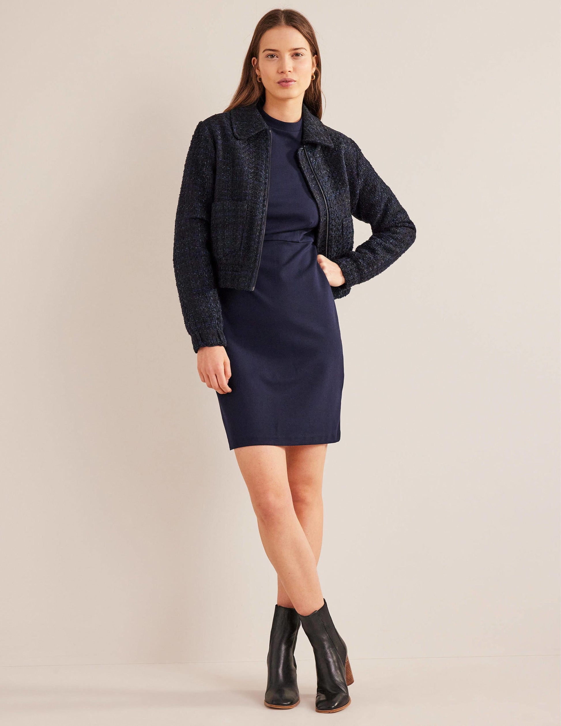 Blouson Jersey Mini Dress-Navy-4