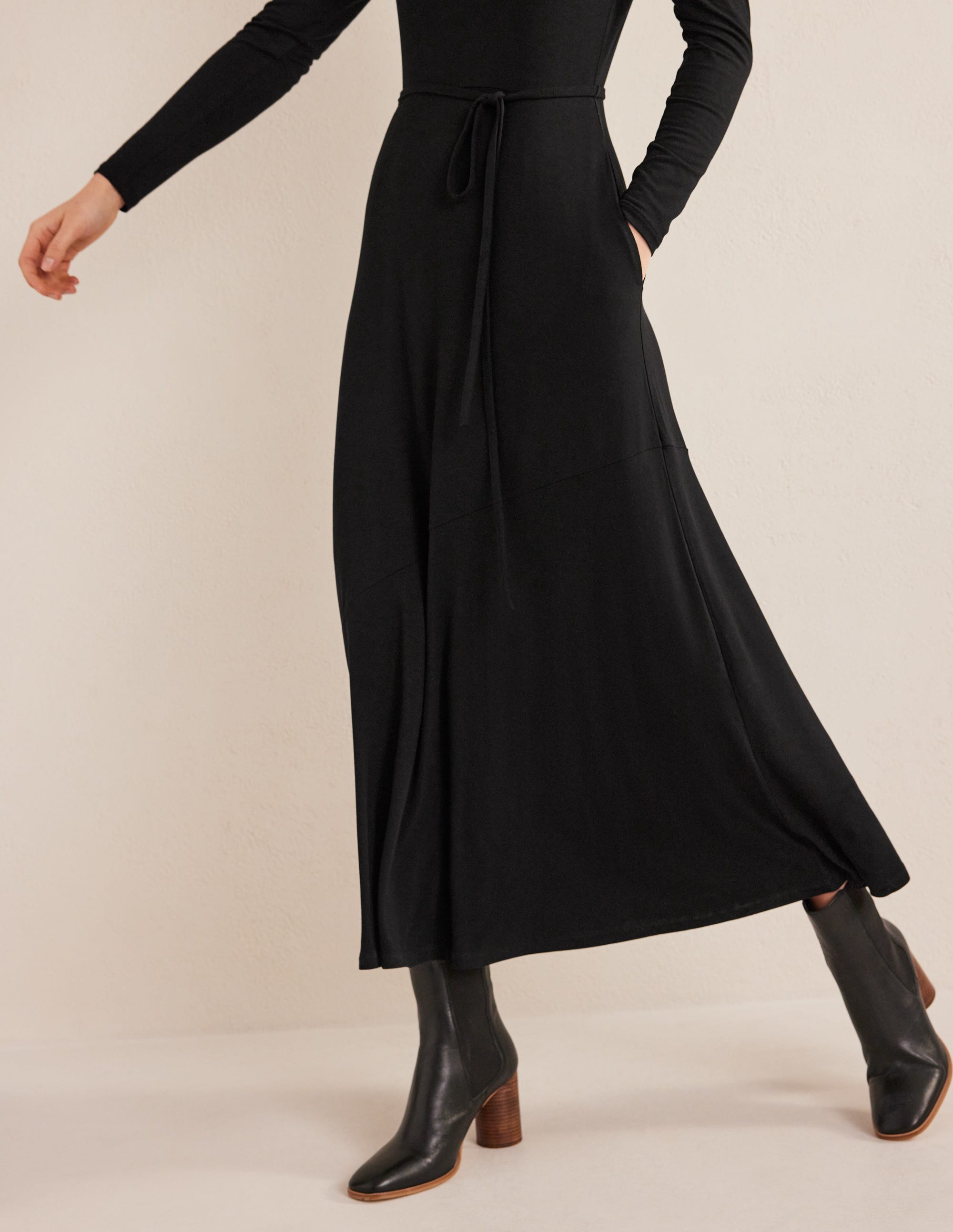 Skirt Detail Jersey Midi Dress-Black - Image 2