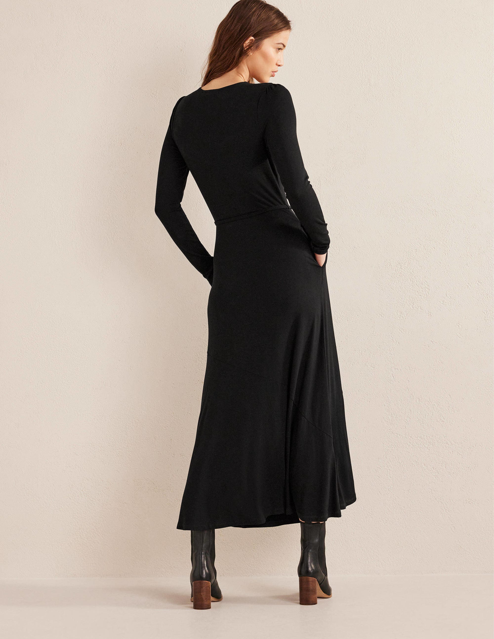 Skirt Detail Jersey Midi Dress-Black - Image 3