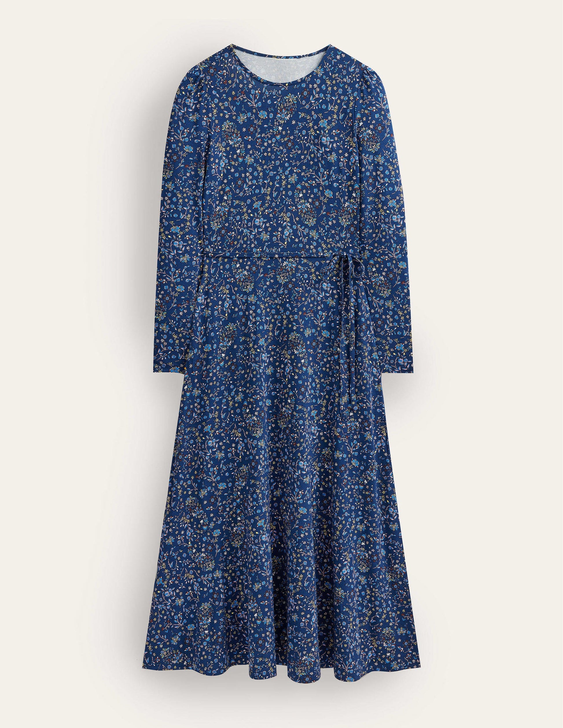 Skirt Detail Jersey Midi Dress-Navy, Wildflower Paisley-5