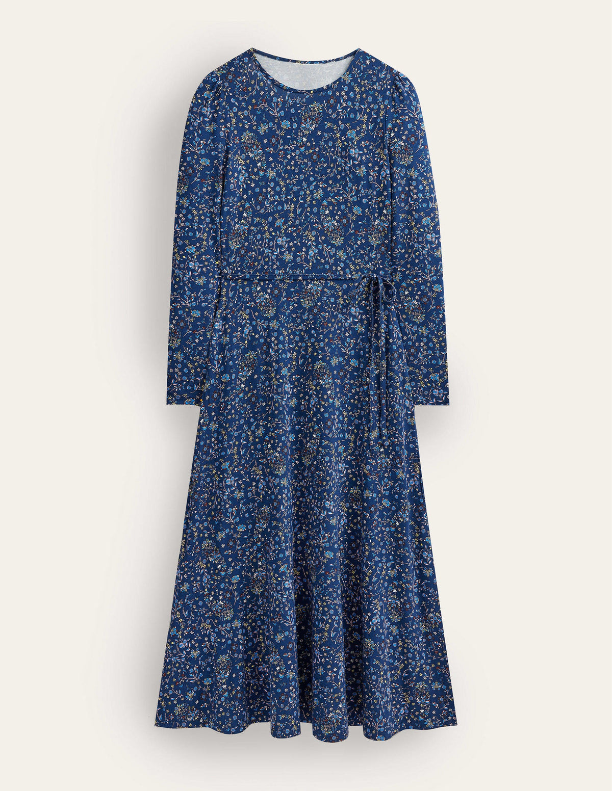 Skirt Detail Jersey Midi Dress-Navy, Wildflower Paisley - Image 5