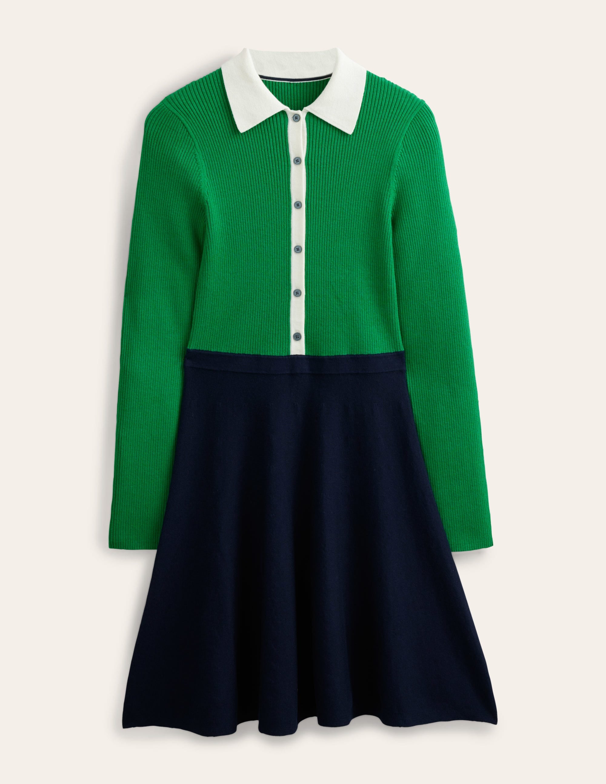 Rib Detail Knitted Mini Dress-Green, Navy Colourblock - Image 7
