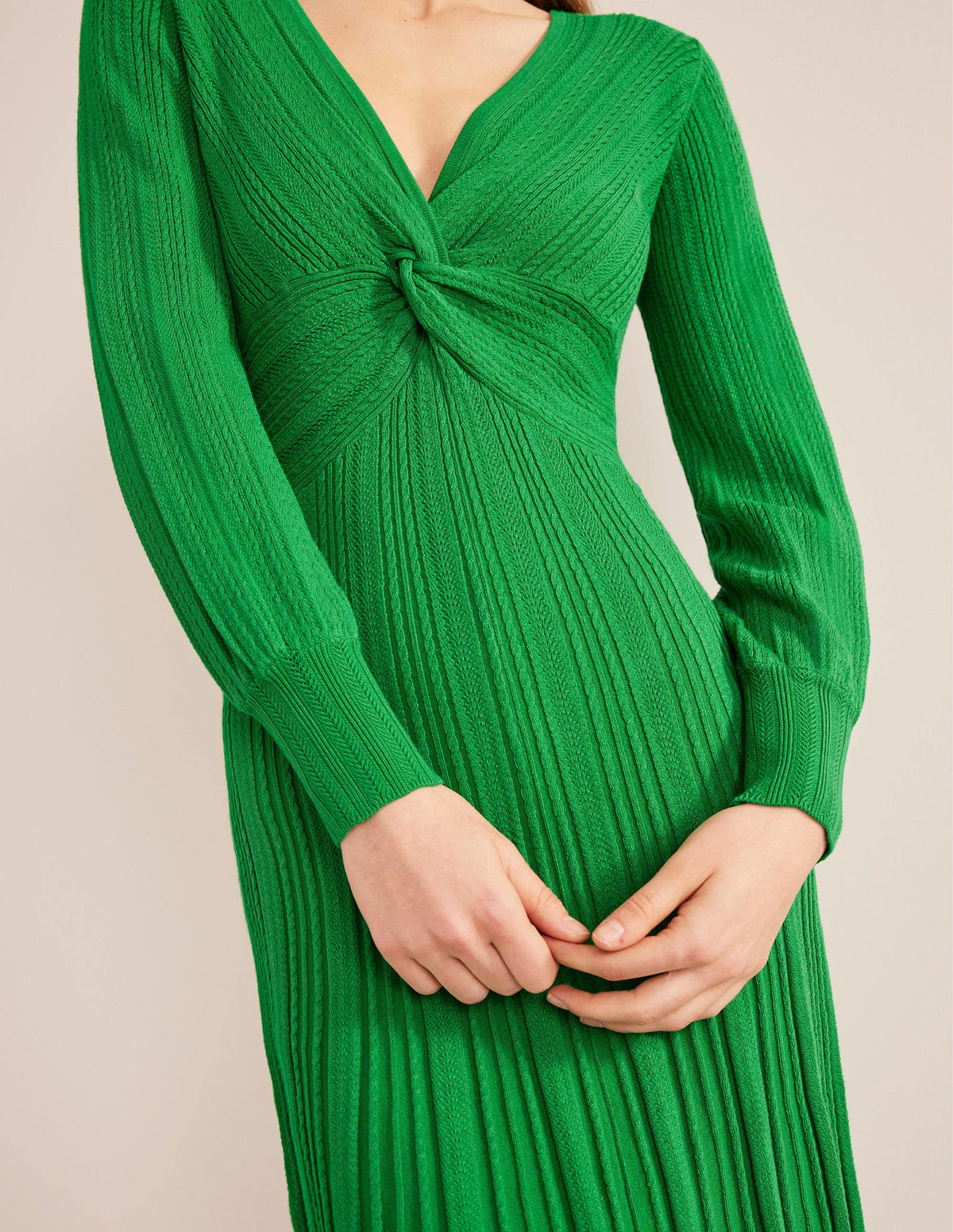 Twist Front Knitted Midi Dress-Highland Green - Image 5
