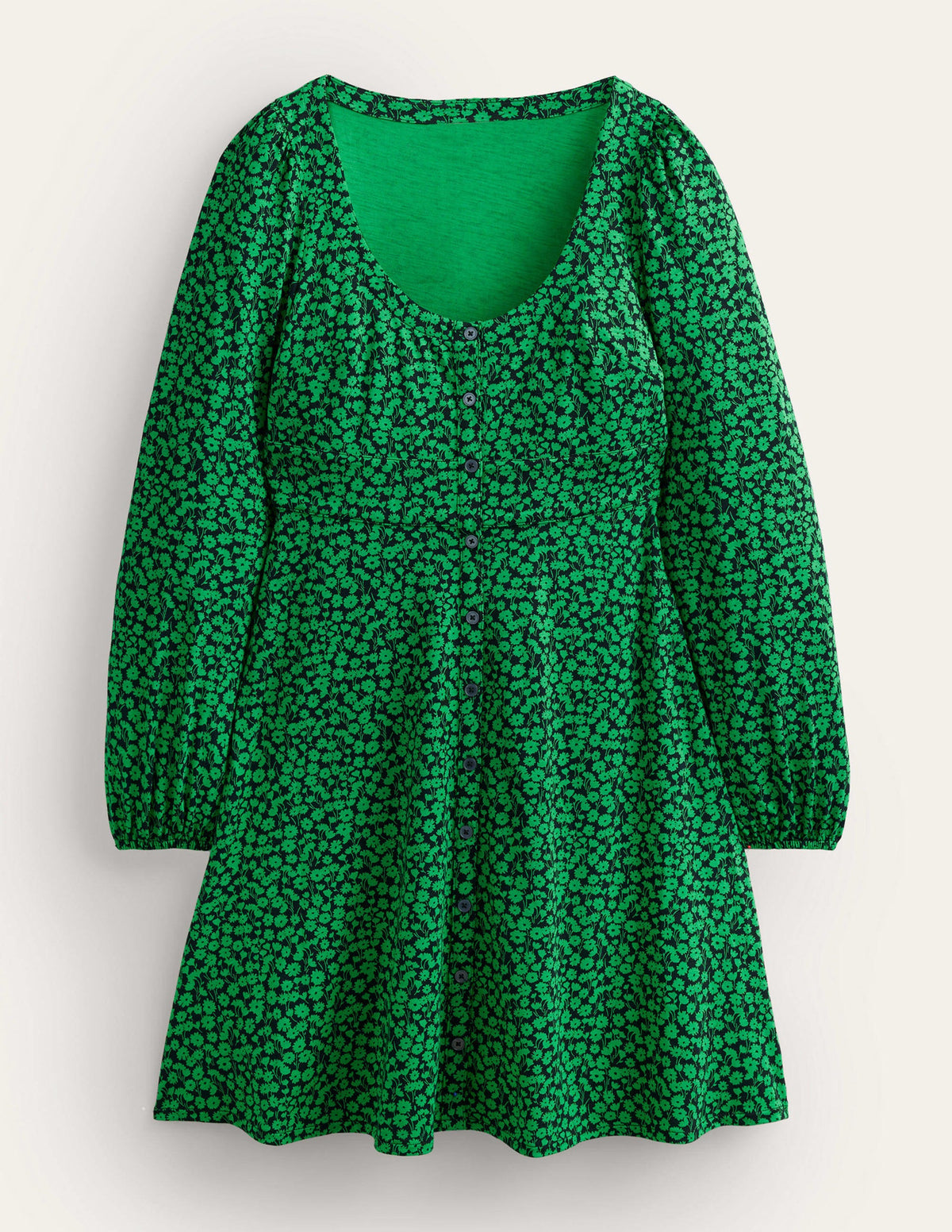 Button Front Jersey Mini Dress-Green Bee, Tulip Sprig - Image 6