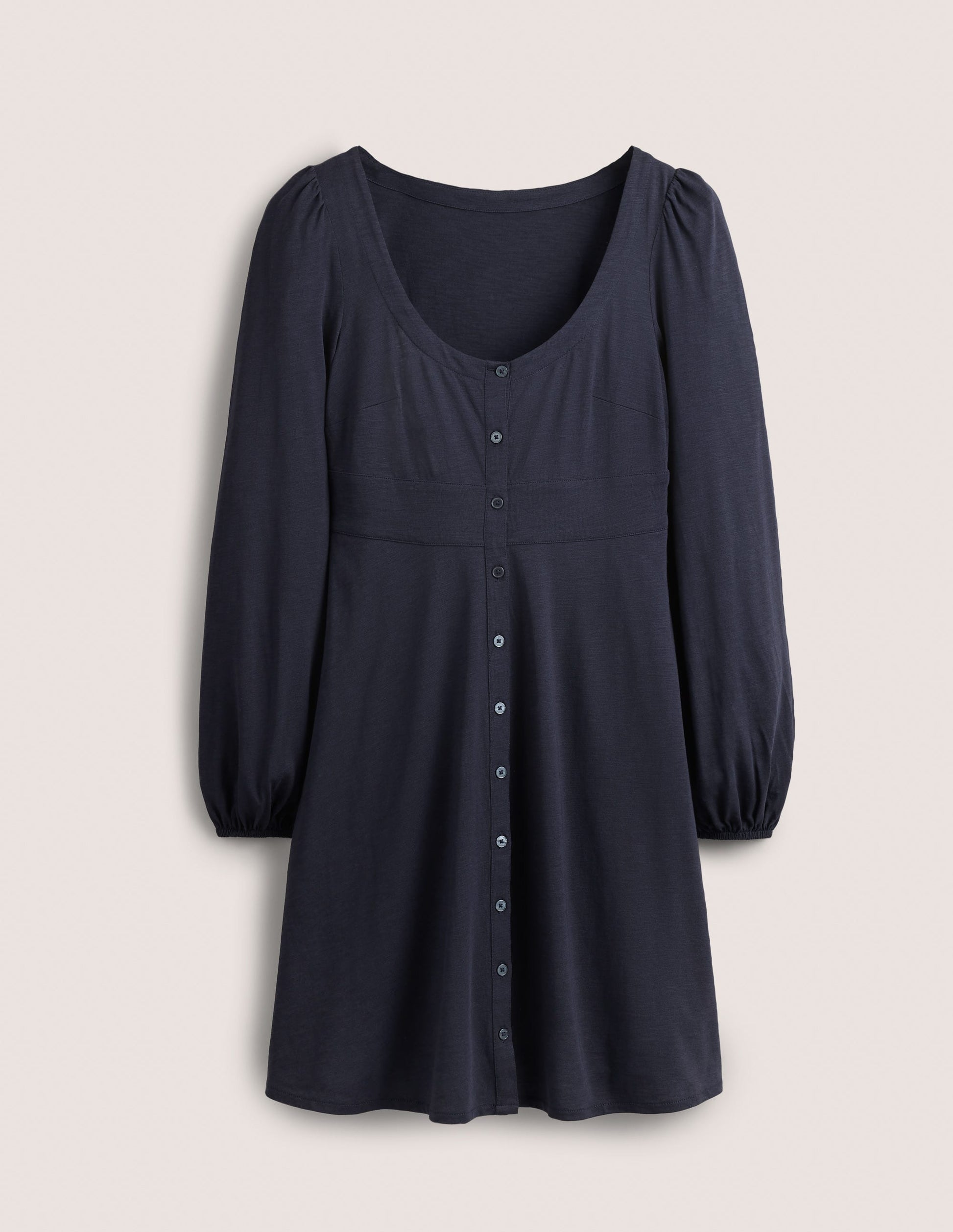 Button Front Jersey Mini Dress-Navy-5
