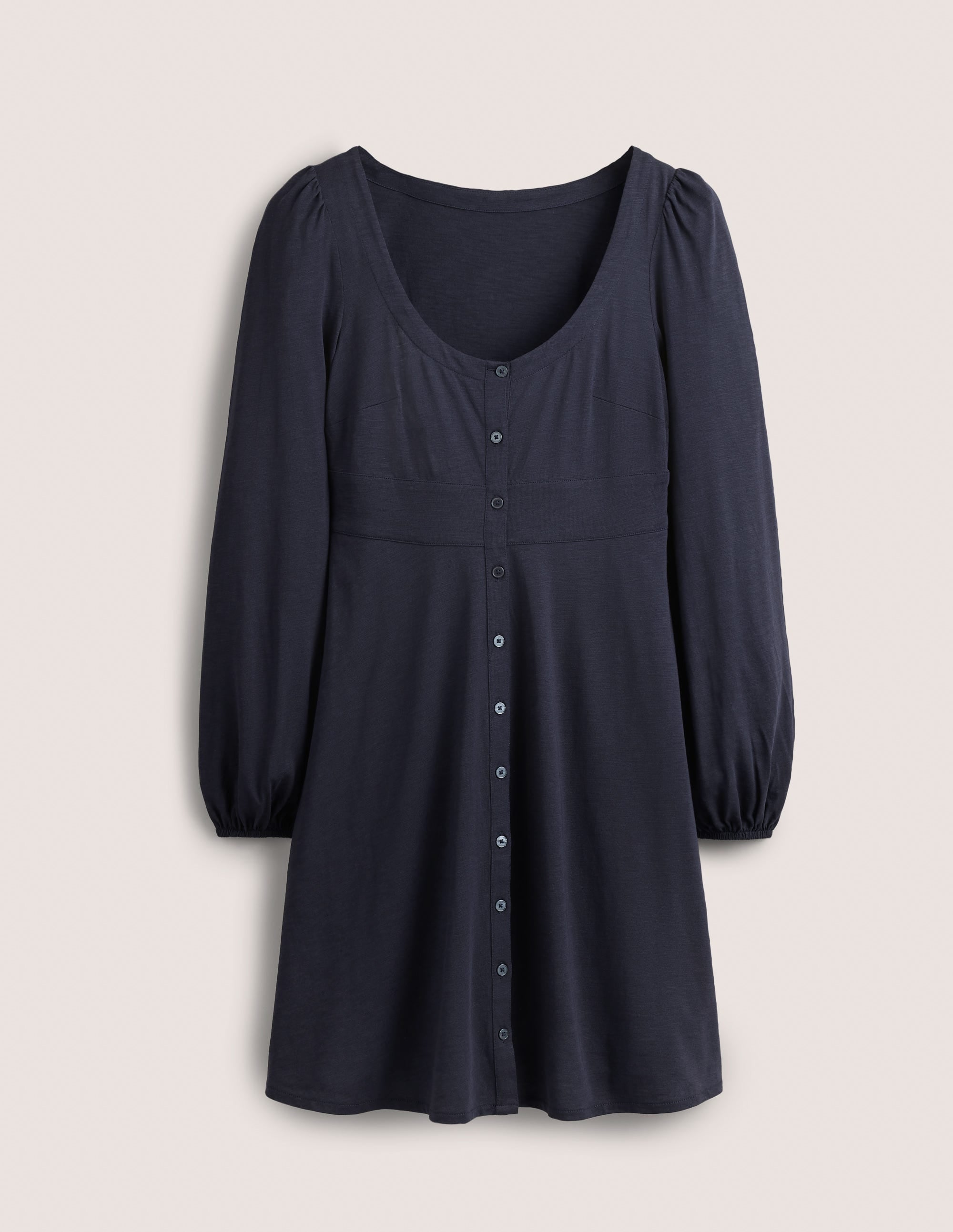 Button Front Jersey Mini Dress-Navy - Image 5