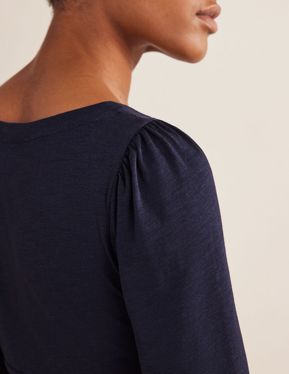 Button Front Jersey Mini Dress-Navy-2