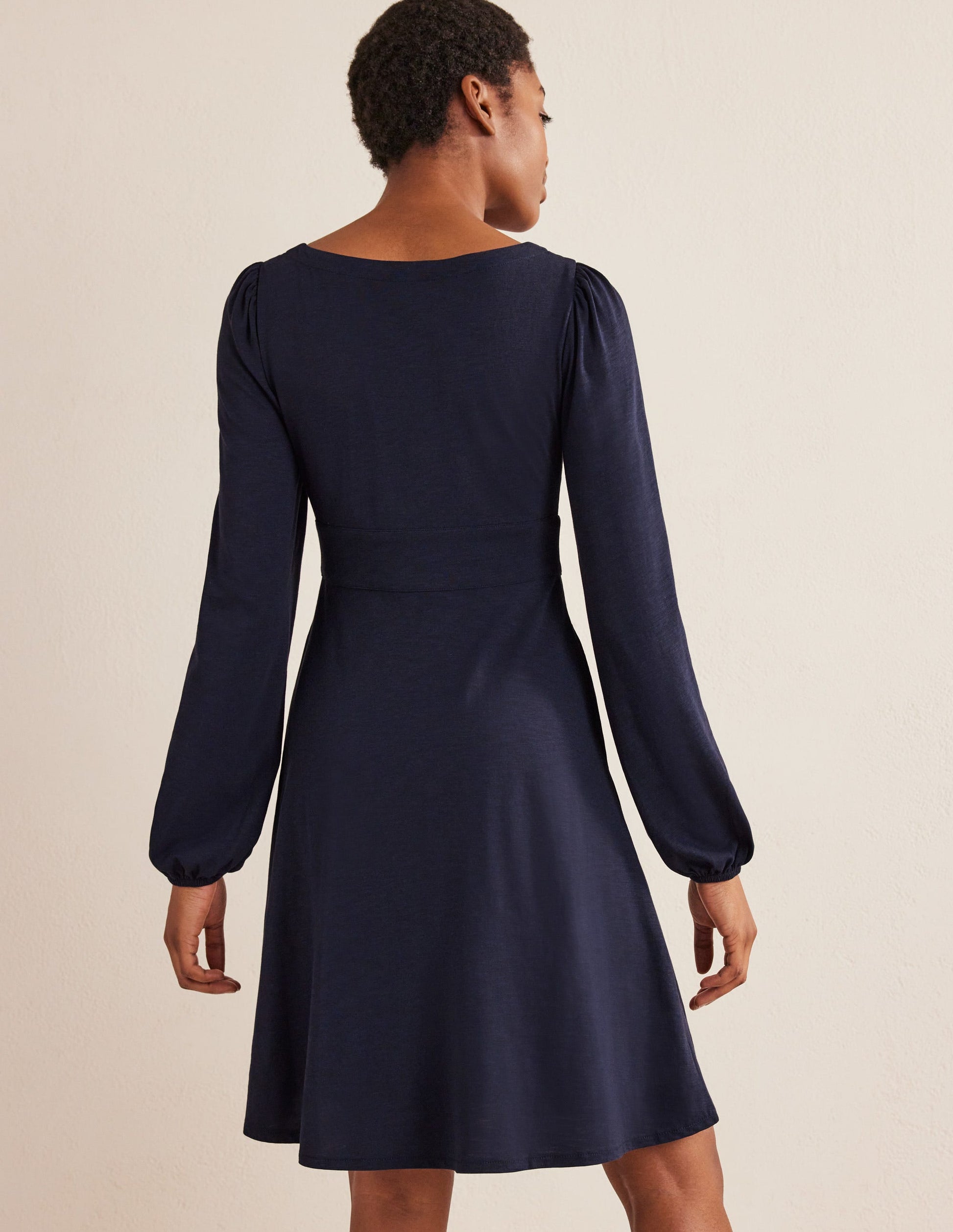 Button Front Jersey Mini Dress-Navy-3