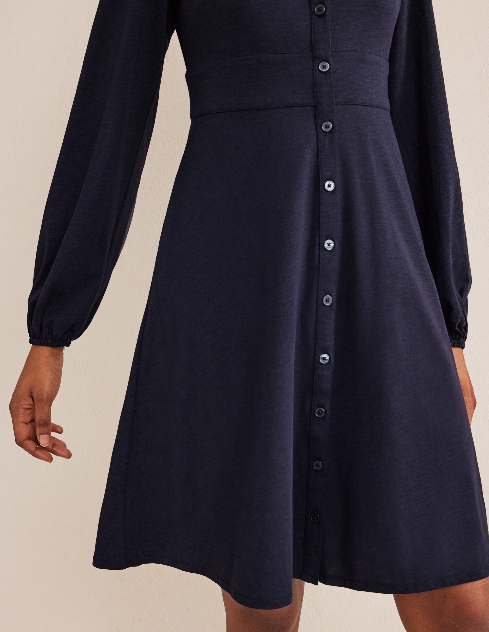 Button Front Jersey Mini Dress-Navy - Image 4