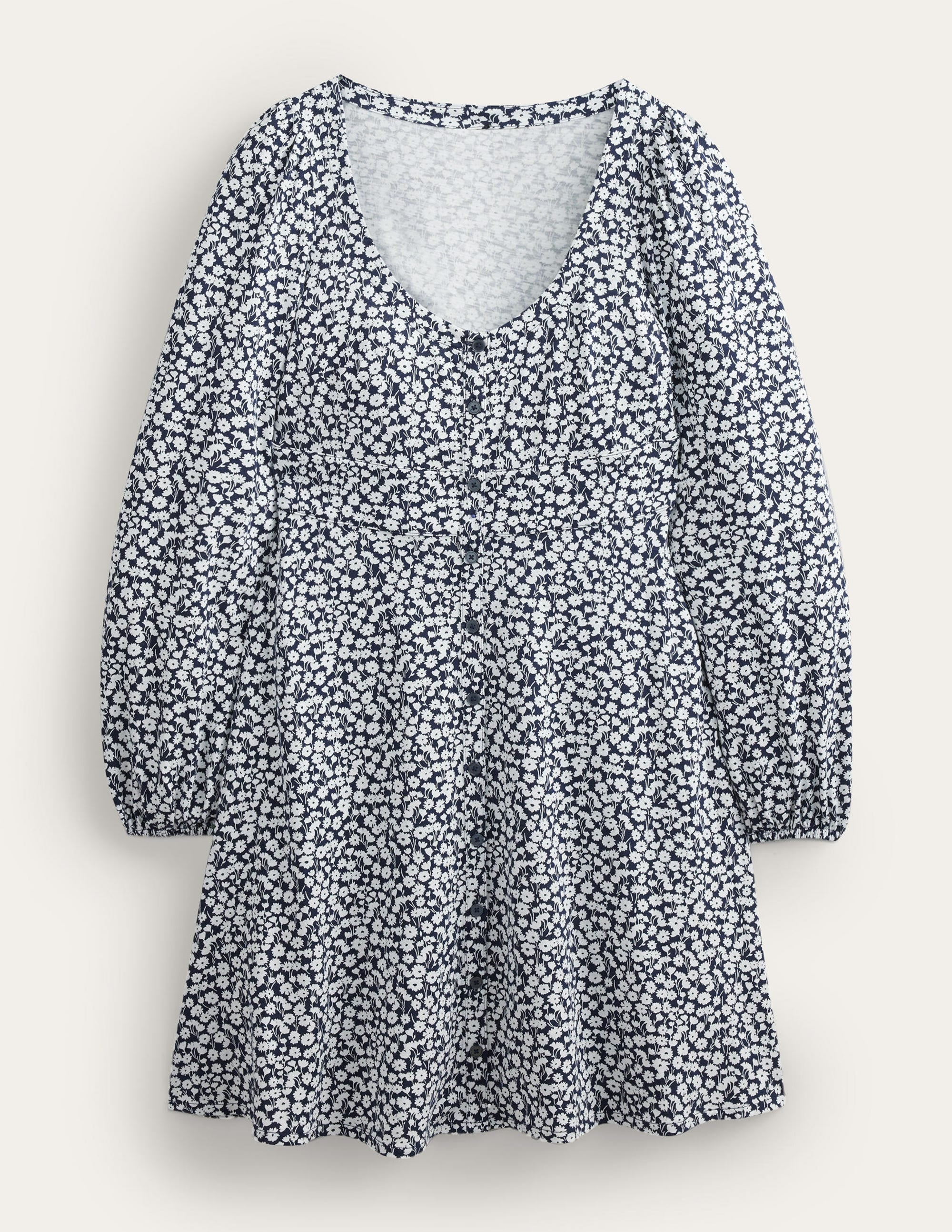 Button Front Jersey Mini Dress-French Navy, Tulip Sprig - Image 5