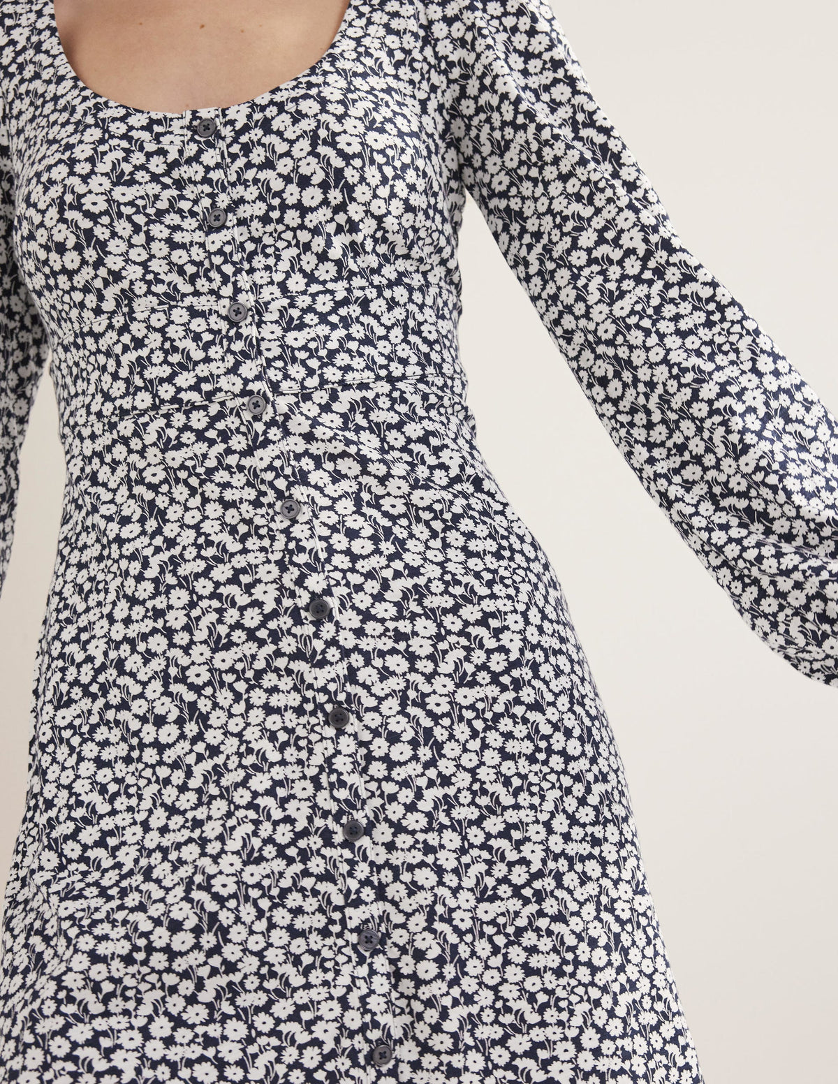 Button Front Jersey Mini Dress-French Navy, Tulip Sprig - Image 2