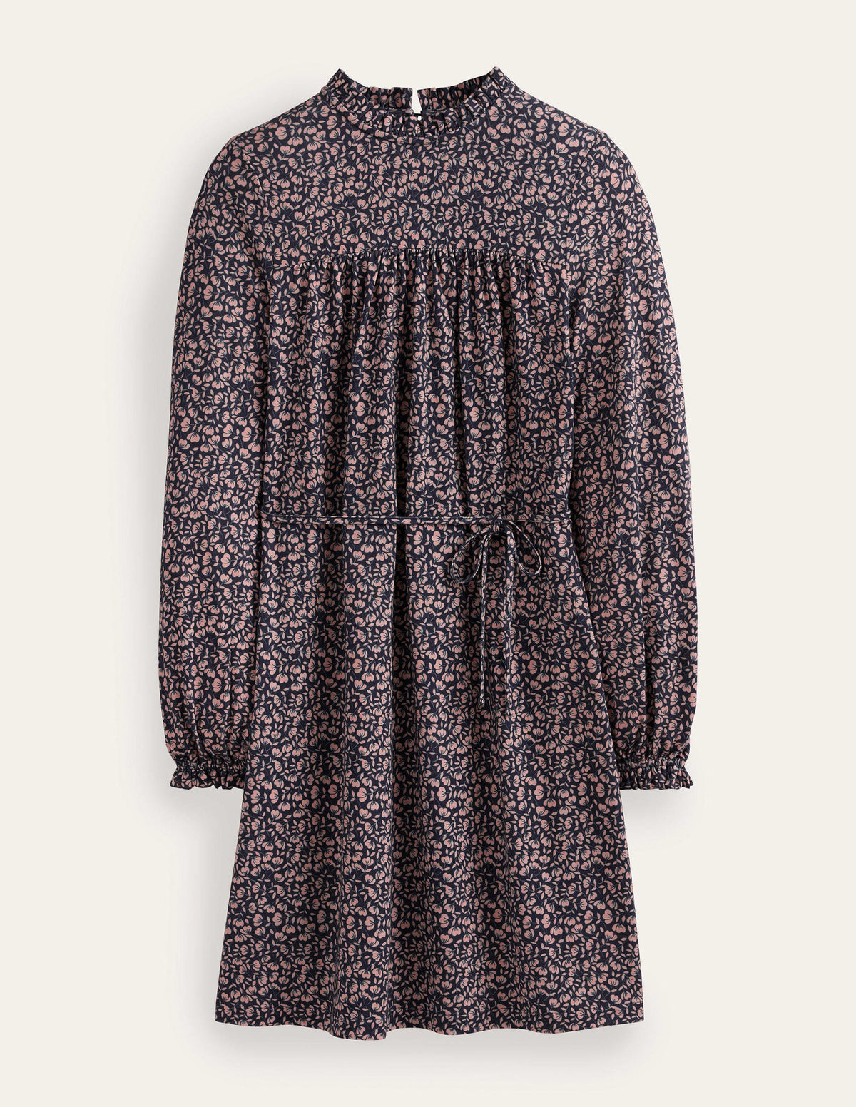 Easy Yoke Mini Jersey Dress-French Navy, Poppy Petal - Image 6