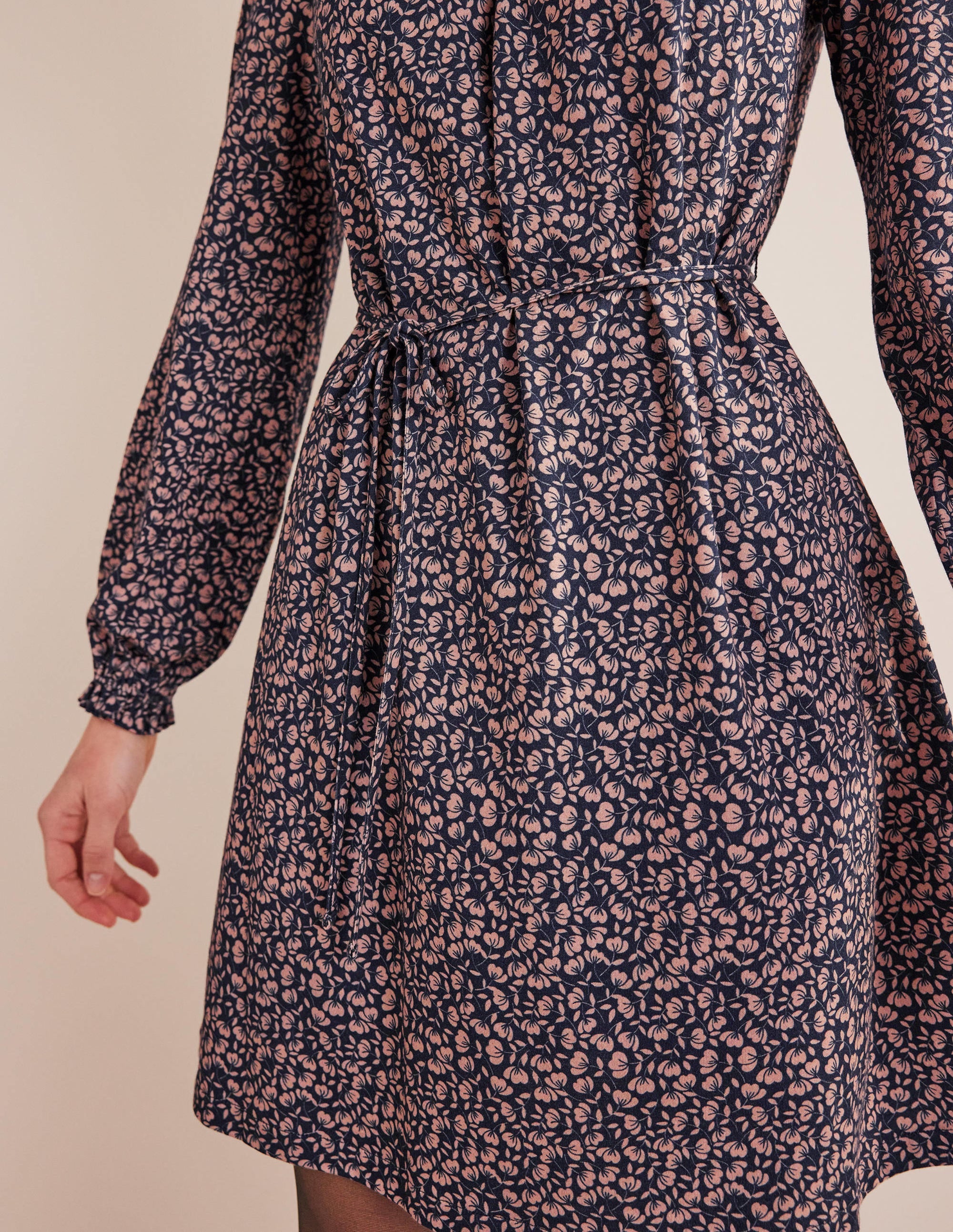 Easy Yoke Mini Jersey Dress-French Navy, Poppy Petal - Image 2