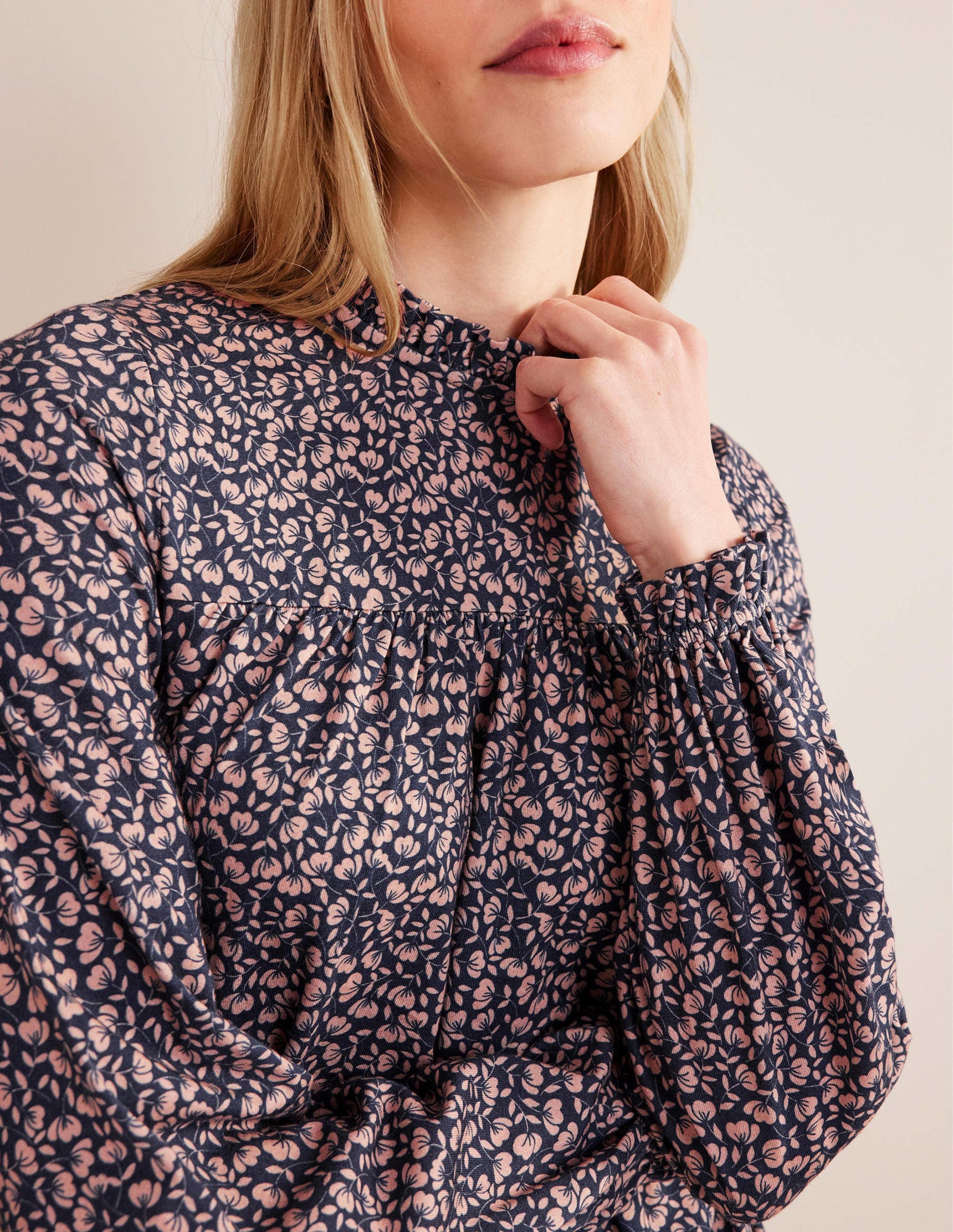 Easy Yoke Mini Jersey Dress-French Navy, Poppy Petal-4