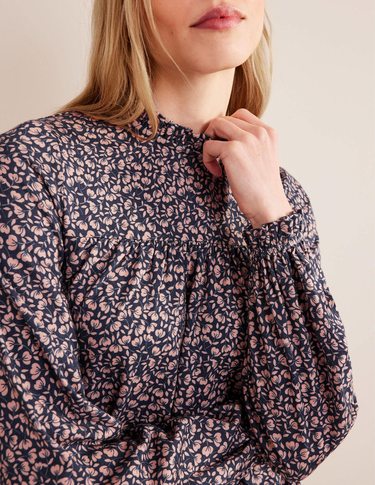 Easy Yoke Mini Jersey Dress-French Navy, Poppy Petal - Image 4
