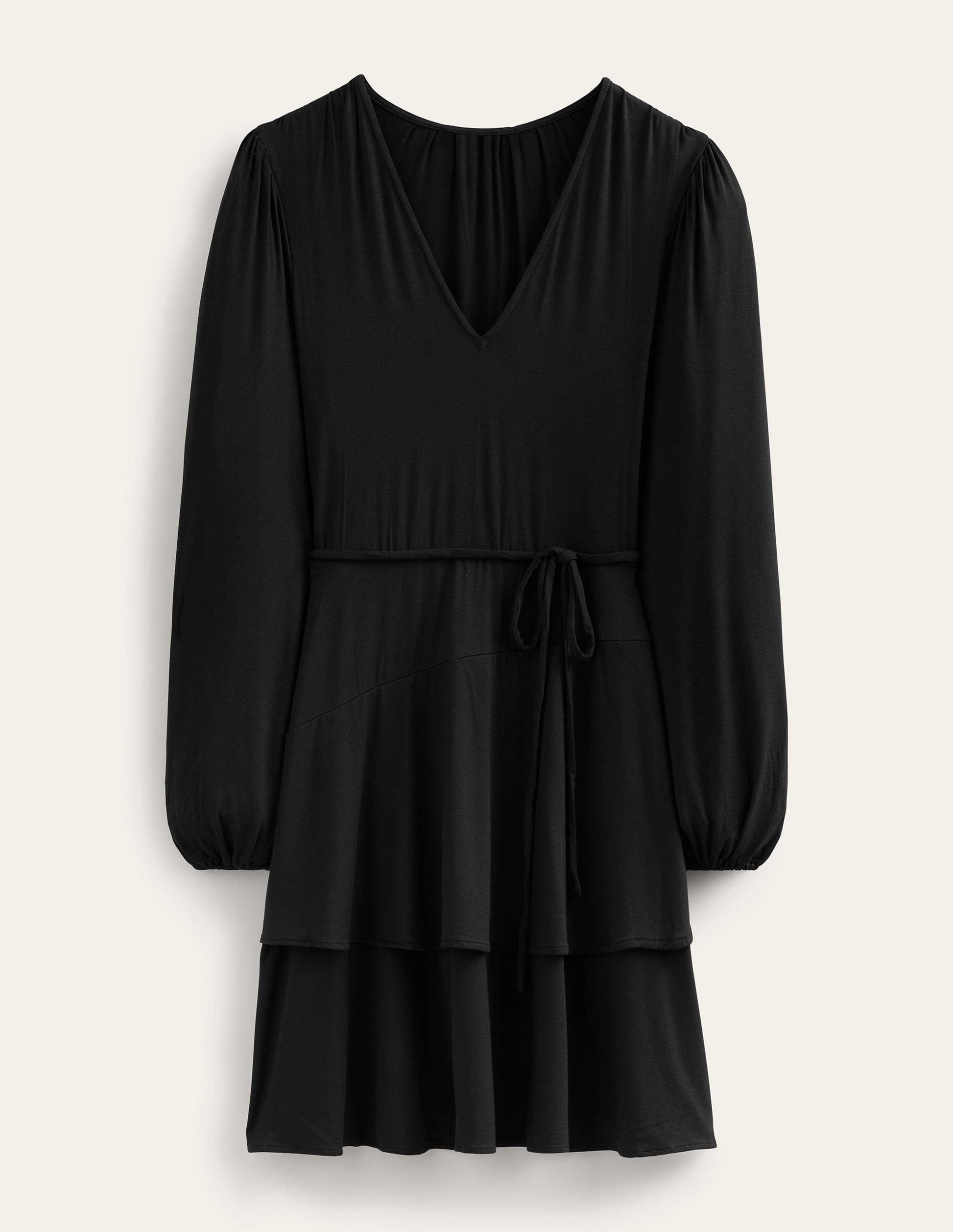 Tiered Mini Jersey Dress-Black-6