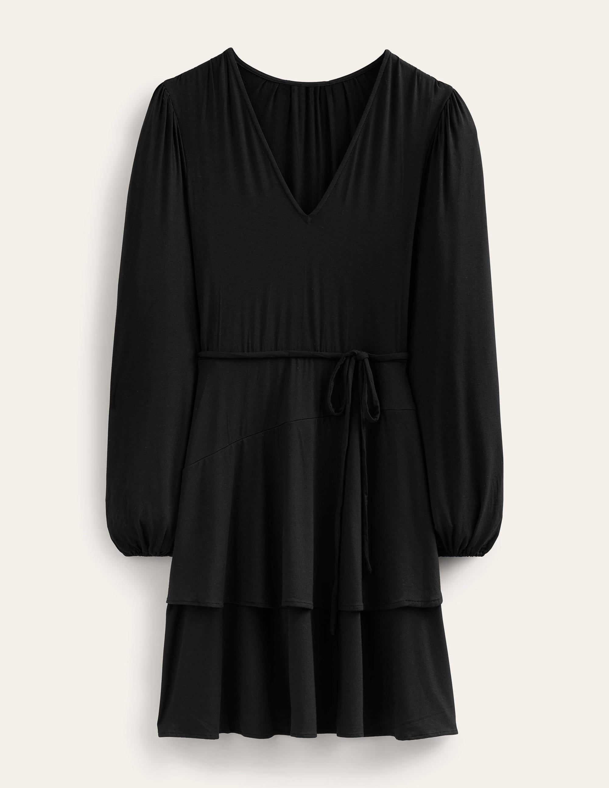 Tiered Mini Jersey Dress-Black - Image 6
