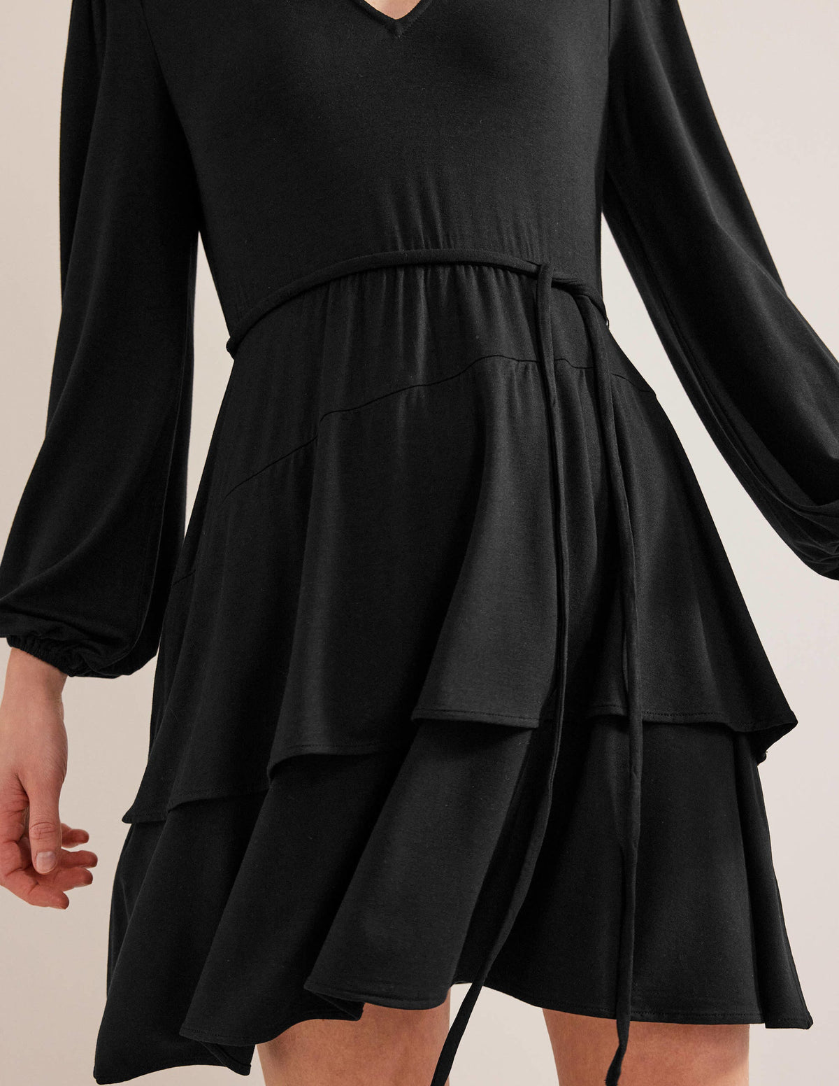 Tiered Mini Jersey Dress-Black - Image 2