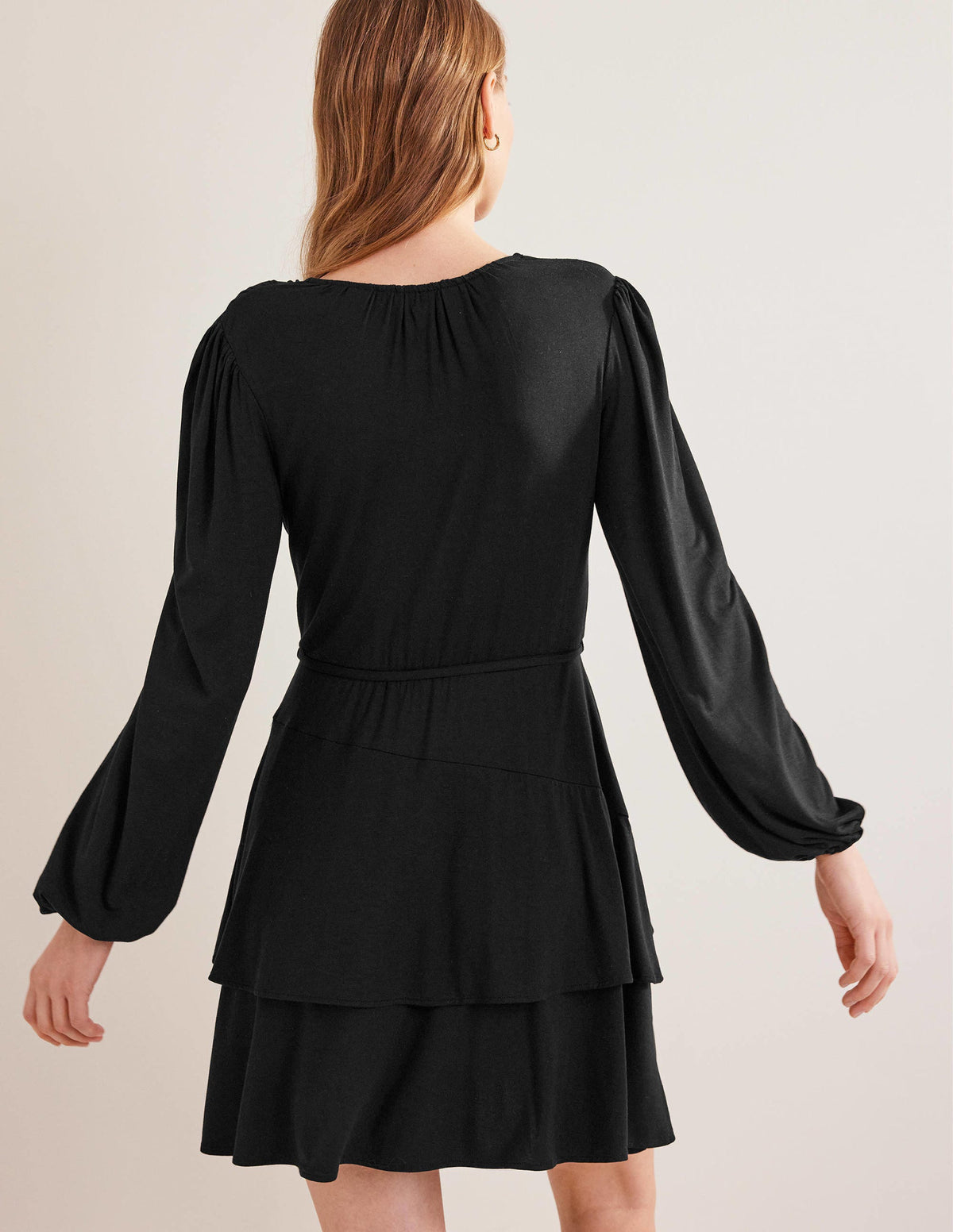 Tiered Mini Jersey Dress-Black-3