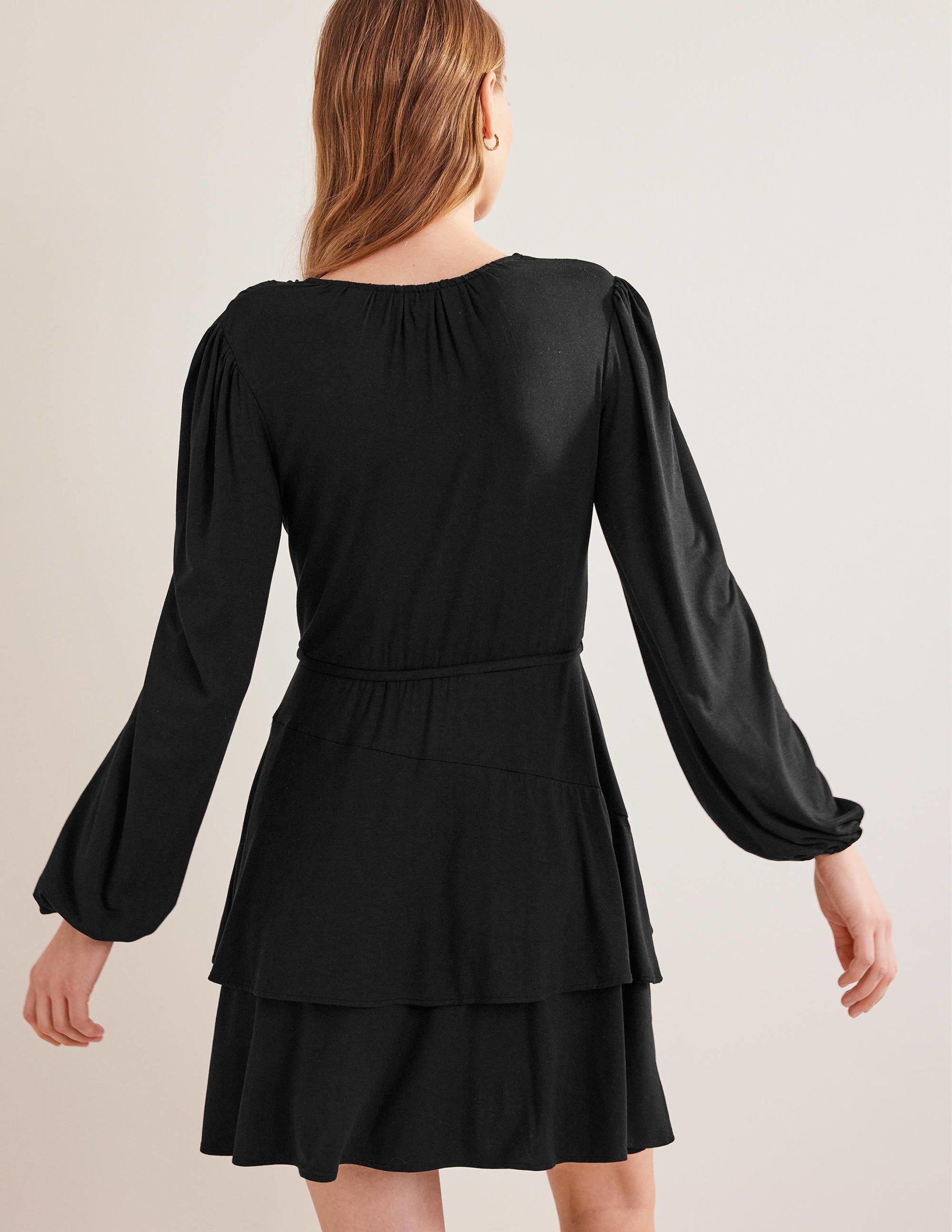 Tiered Mini Jersey Dress-Black - Image 3