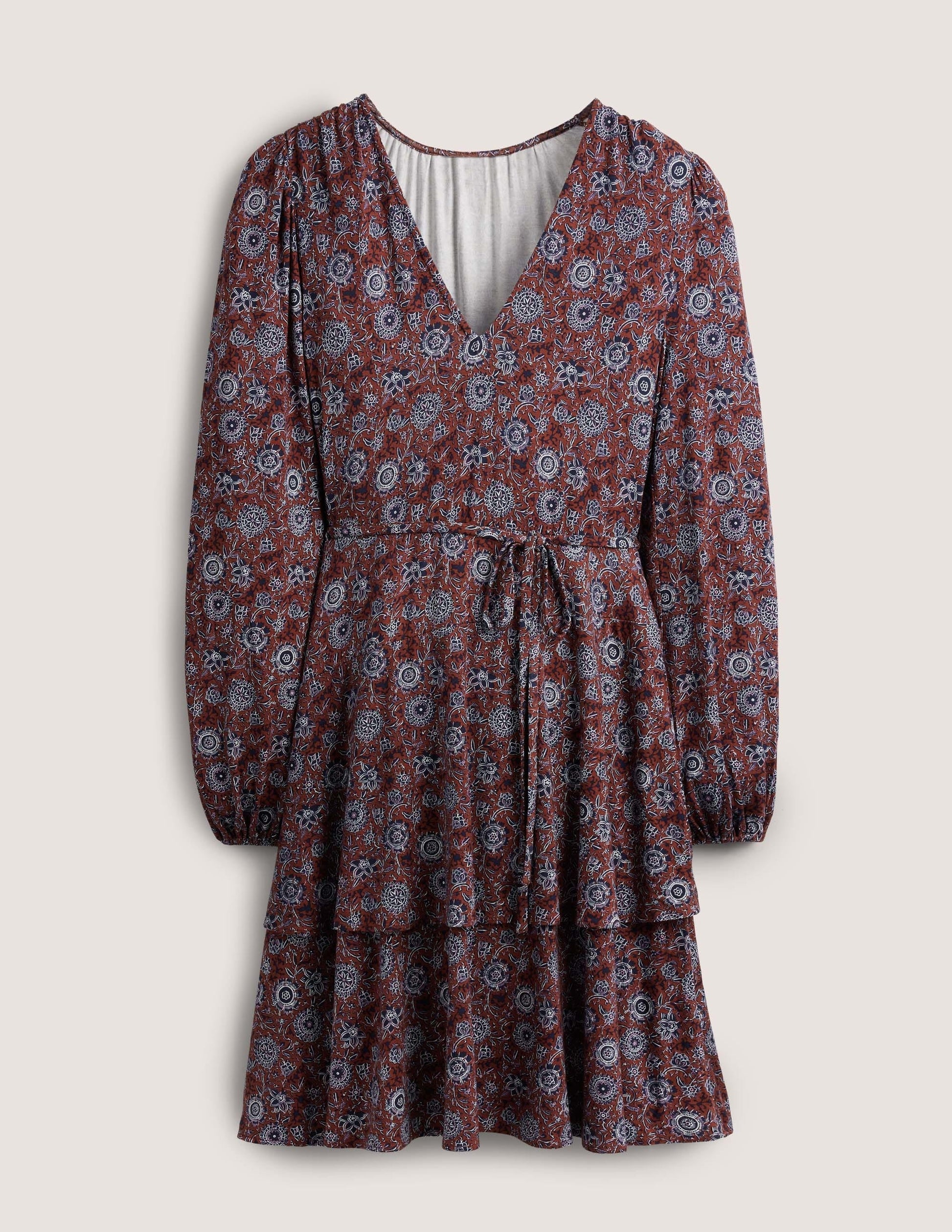 Tiered Mini Jersey Dress-Spiced Apple, Floral Tapestry-5