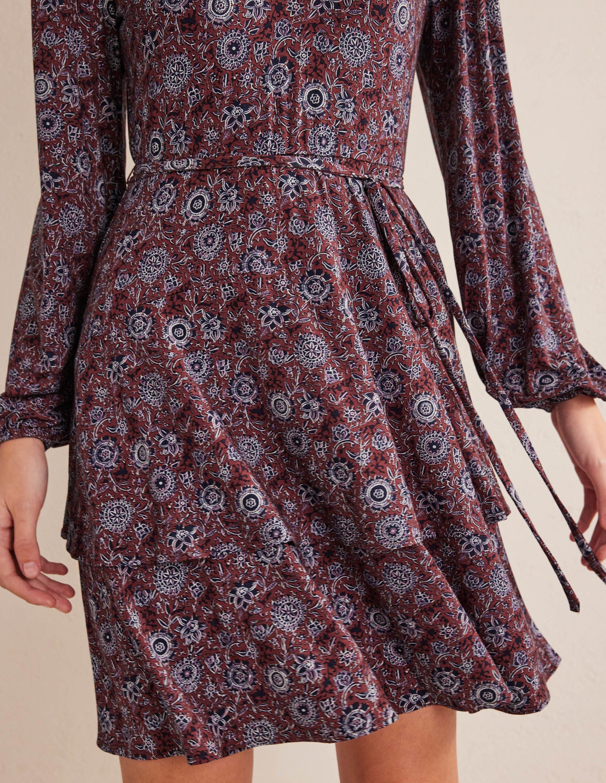 Tiered Mini Jersey Dress-Spiced Apple, Floral Tapestry-2